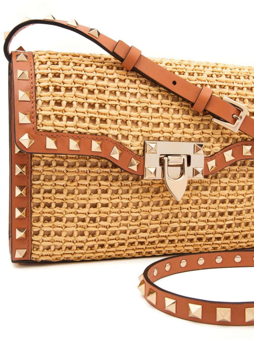 Rockstud raffia shoulder bag - 7