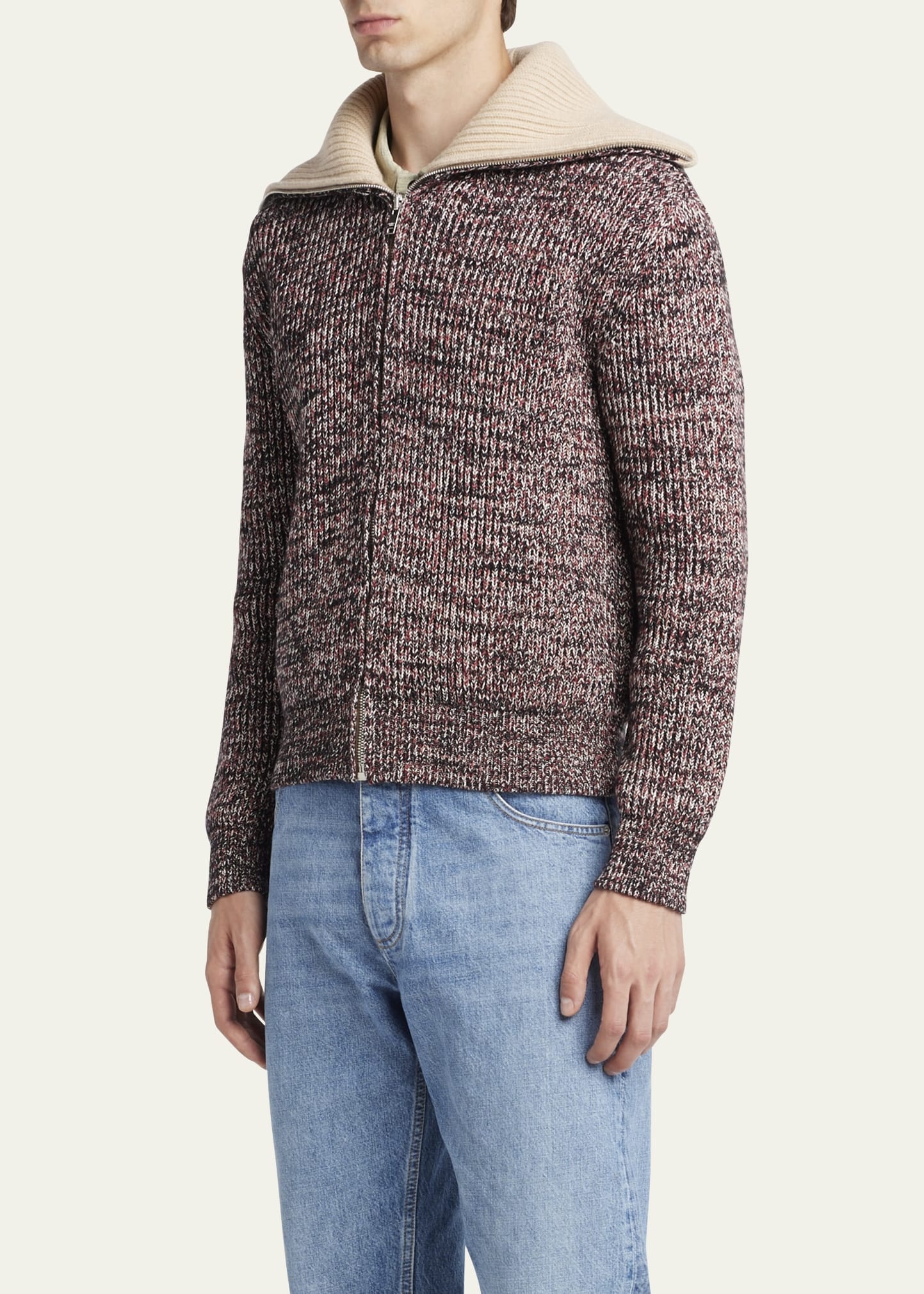 Men's Melange Sailor Collar Zip Sweater - 4