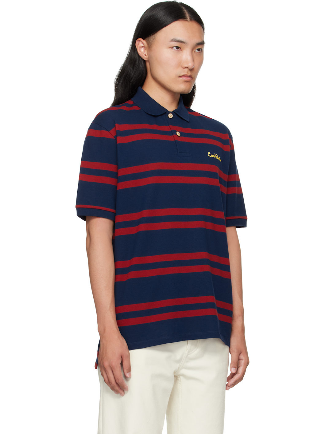 Red & Navy 'Chez Valentino' Embroidery Cotton Piqué Polo - 2