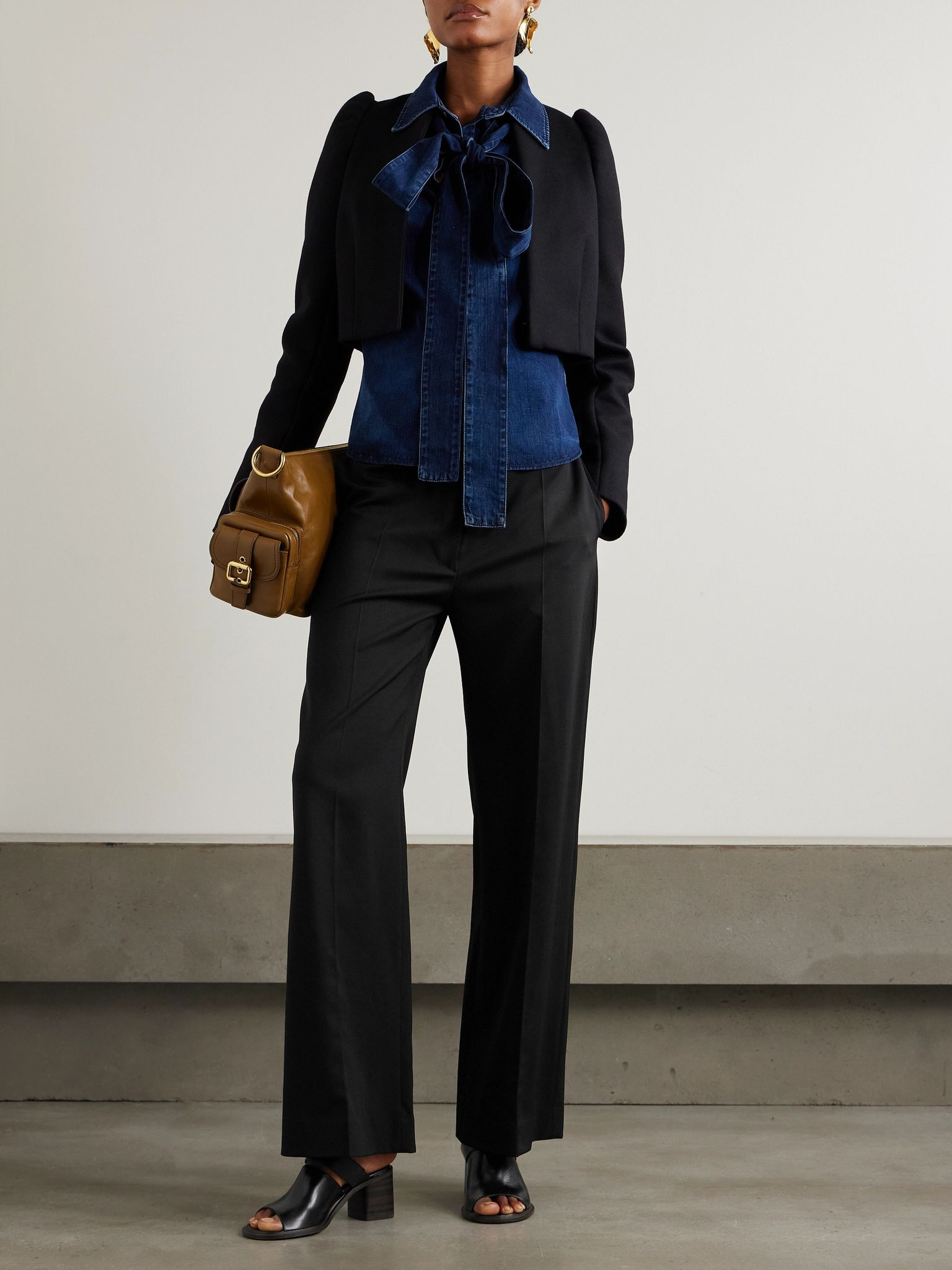 Iconic wool-blend wide-leg twill pants Black - 2