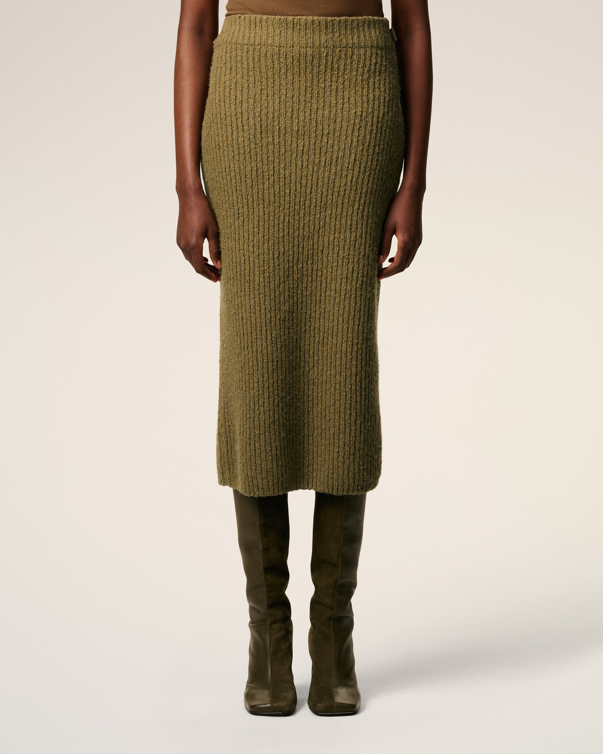 GREEN WOOL STRAIGHT SKIRT - 3