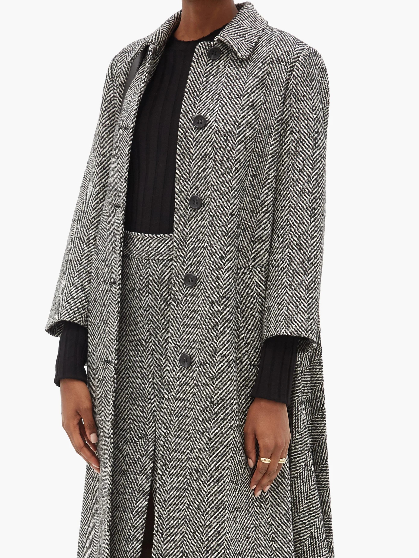 Pleated-back herringbone coat - 6