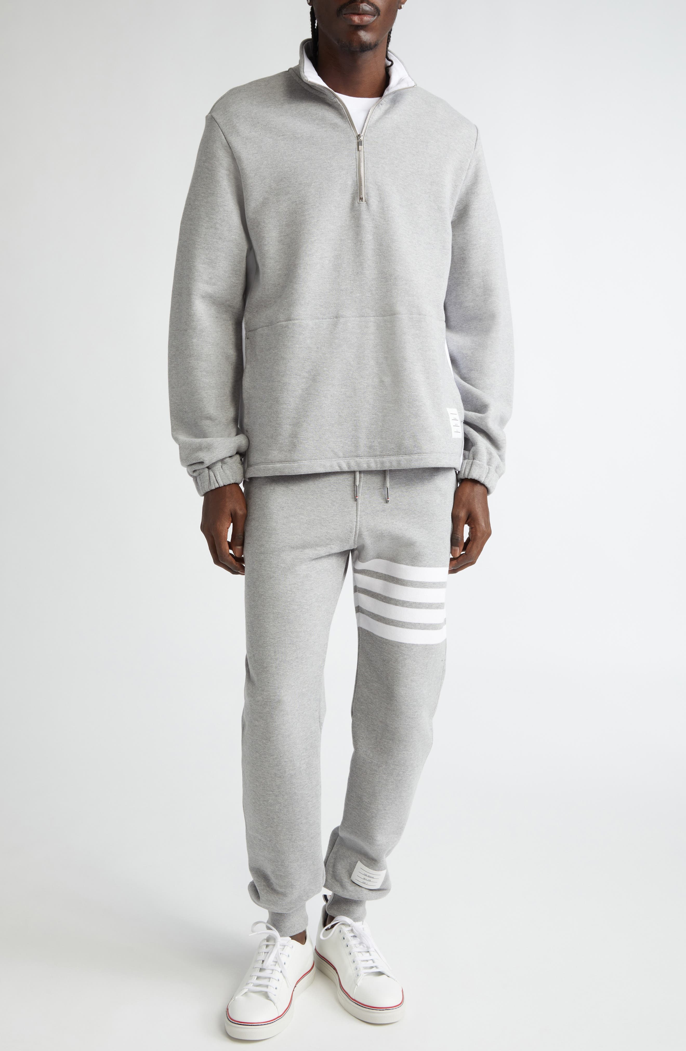 Thom Browne 4-Bar Stripe Funnel Neck Half Zip Sweatshirt in Light Grey at Nordstrom - 2