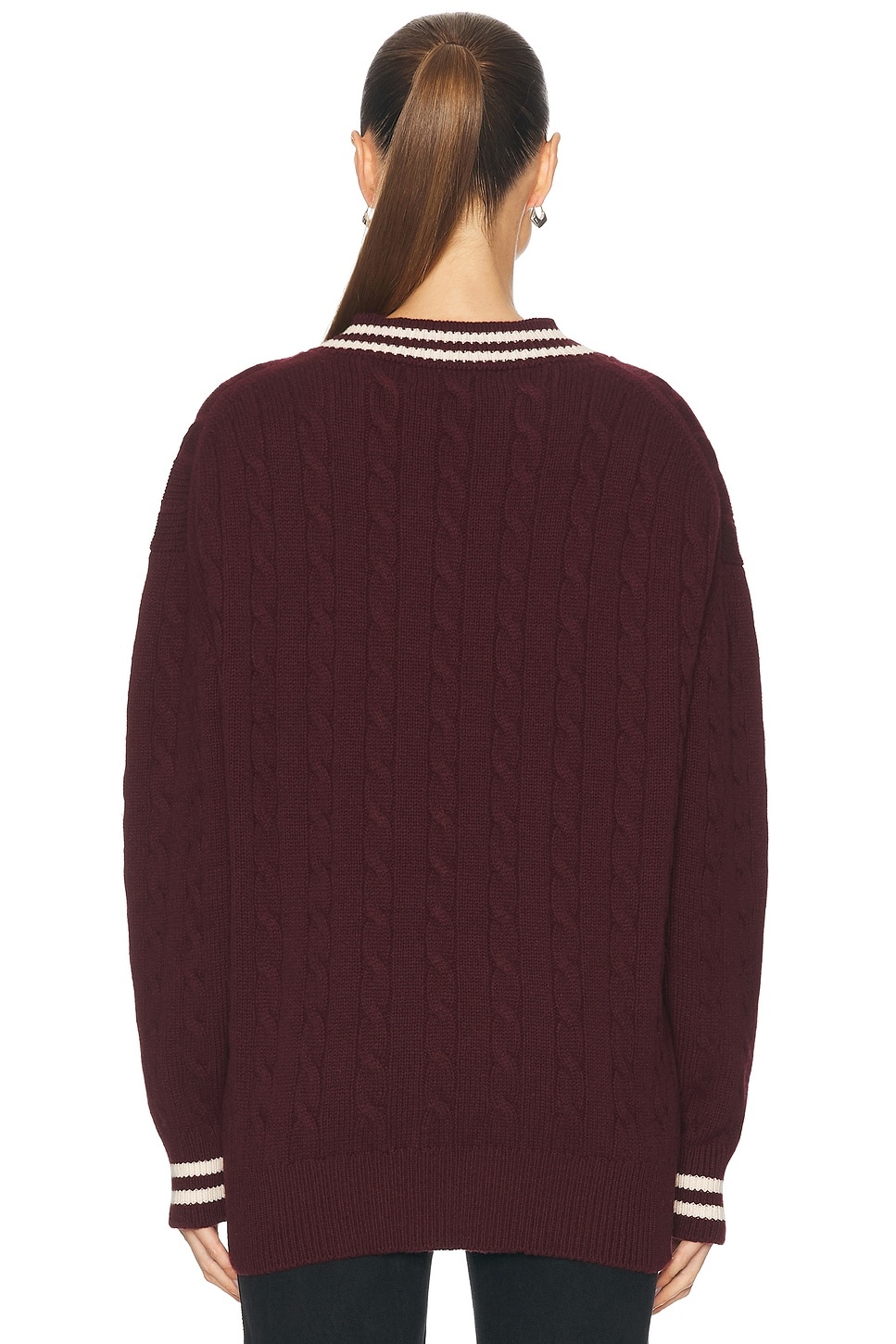 Slouchy Cricket V-Neck Cable Sweater - 3