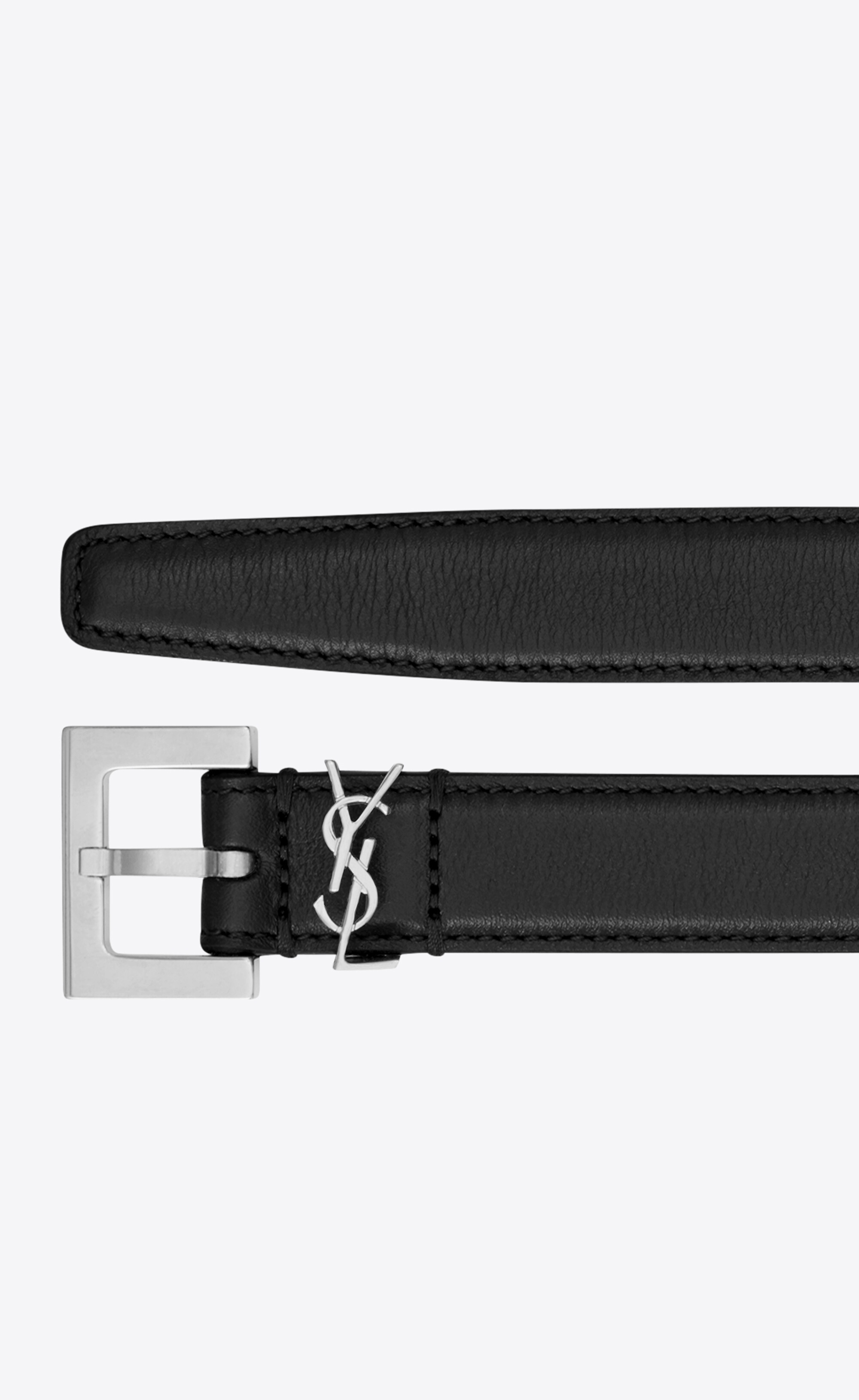 narrow monogram belt with square buckle in smooth leather - 2