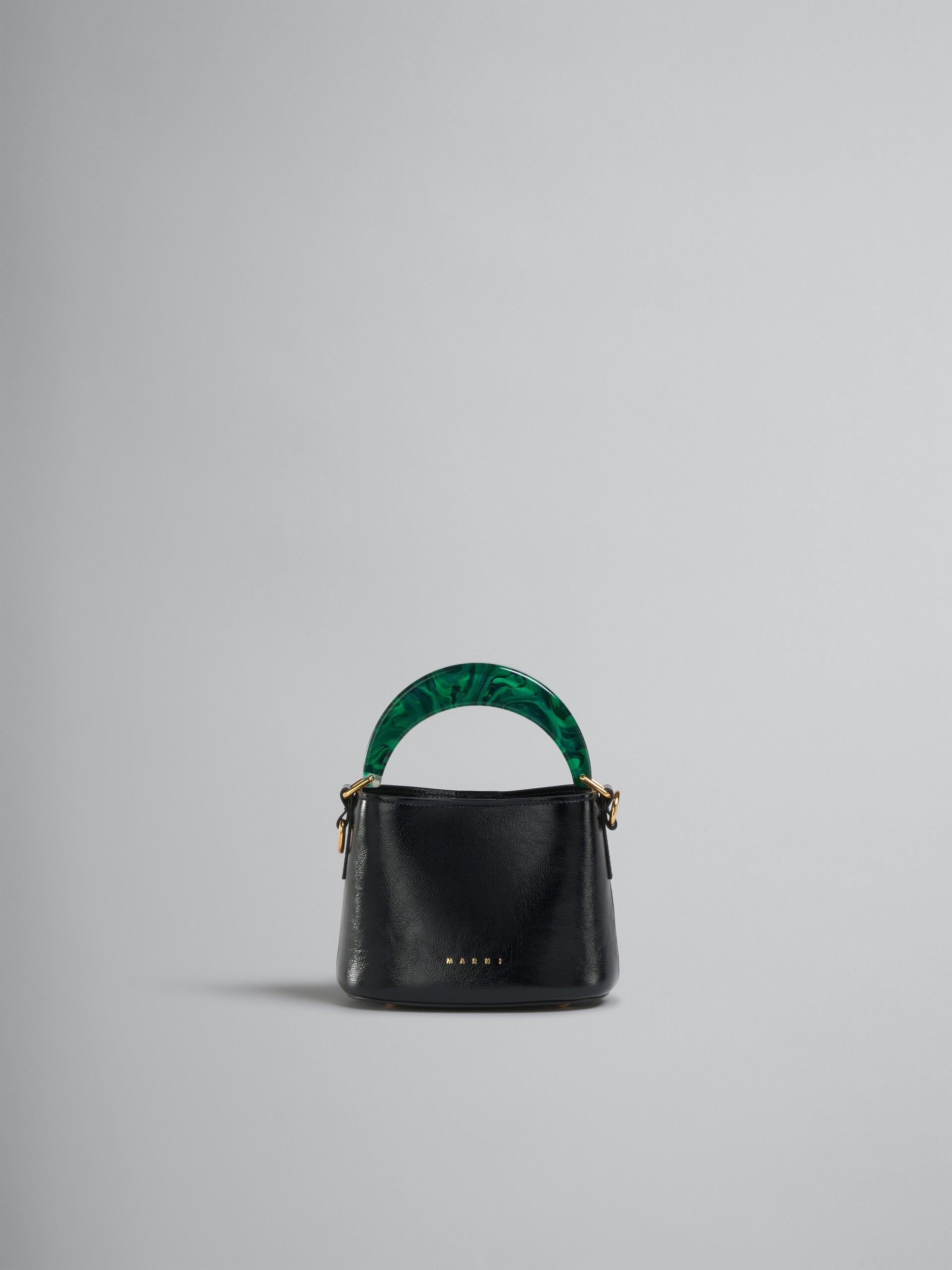 VENICE MINI BUCKET BAG IN BLACK PATENT LEATHER - 1