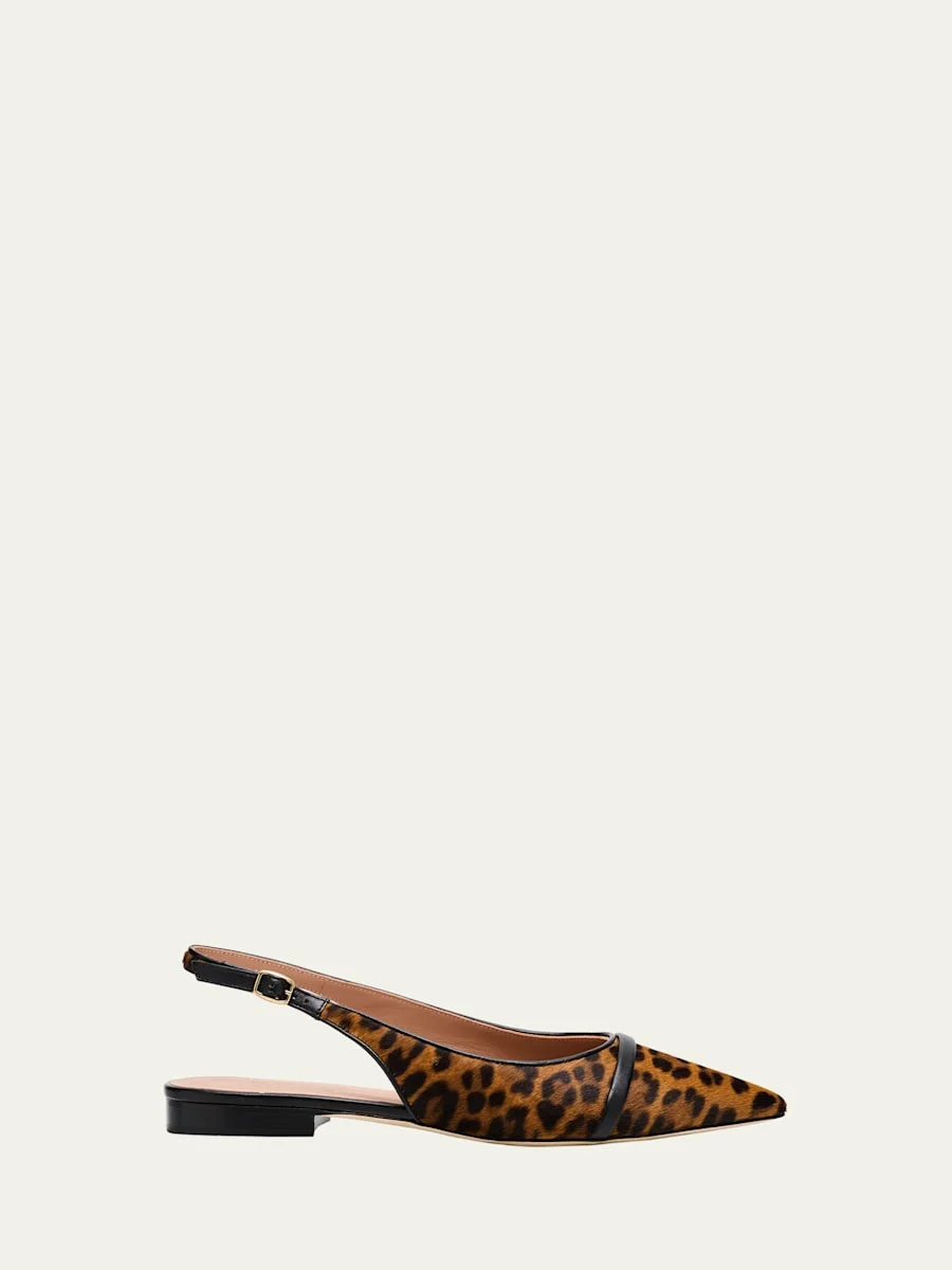 Jama Leopard-Printed Calf Hair Slingback Flats - 1