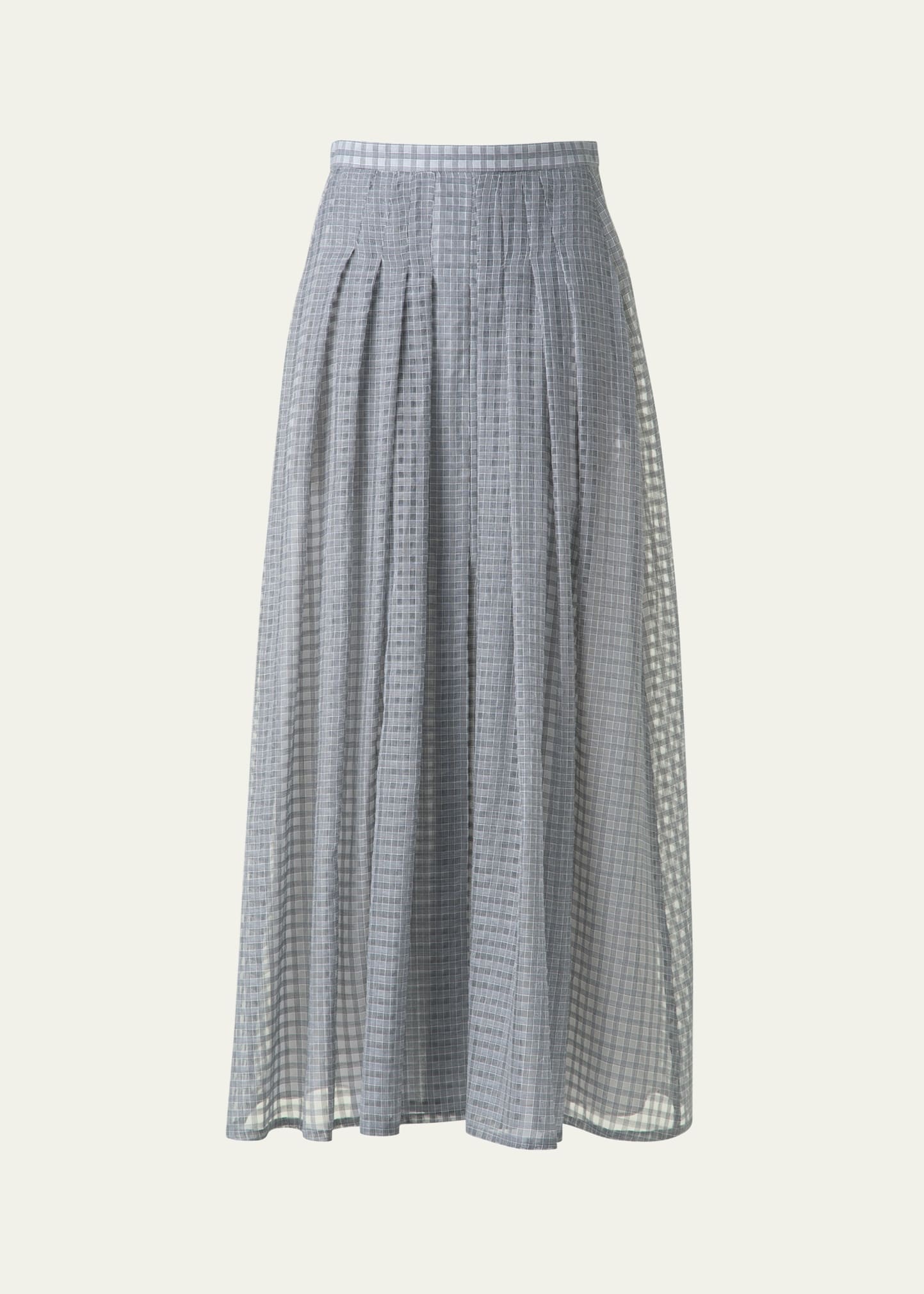 Plaid Pleated Voile Skirt - 1