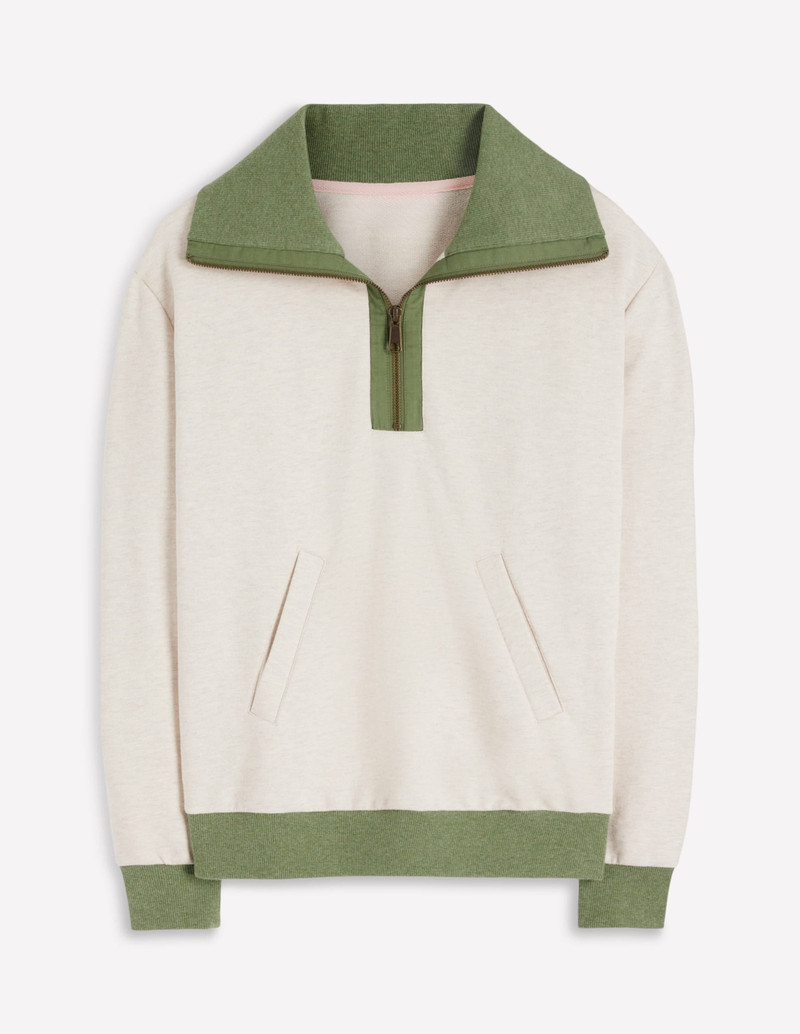 Colourblock Sweatshirt-Khaki and Oatmeal Marl 1