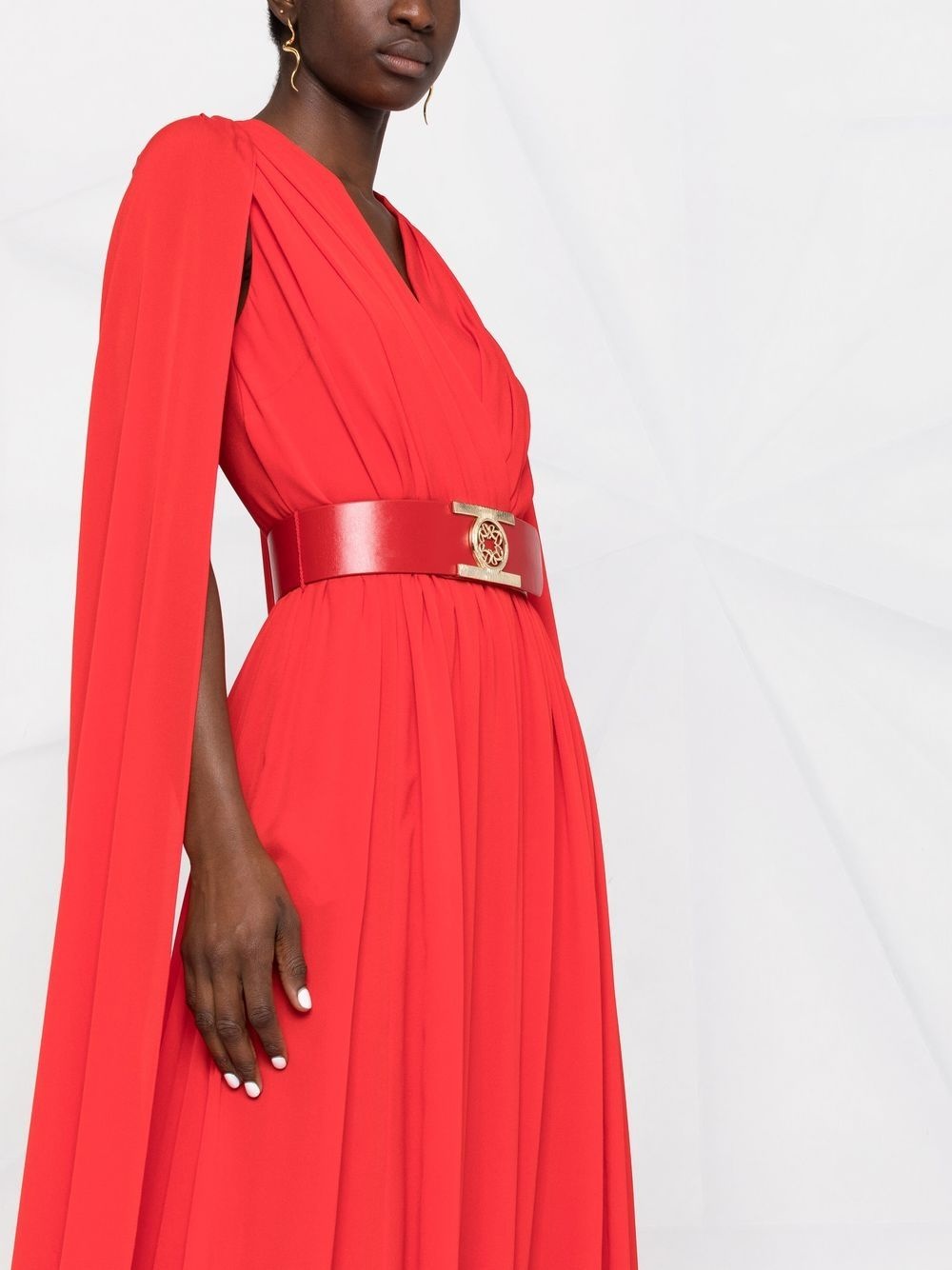 belted cape-effect silk gown - 3