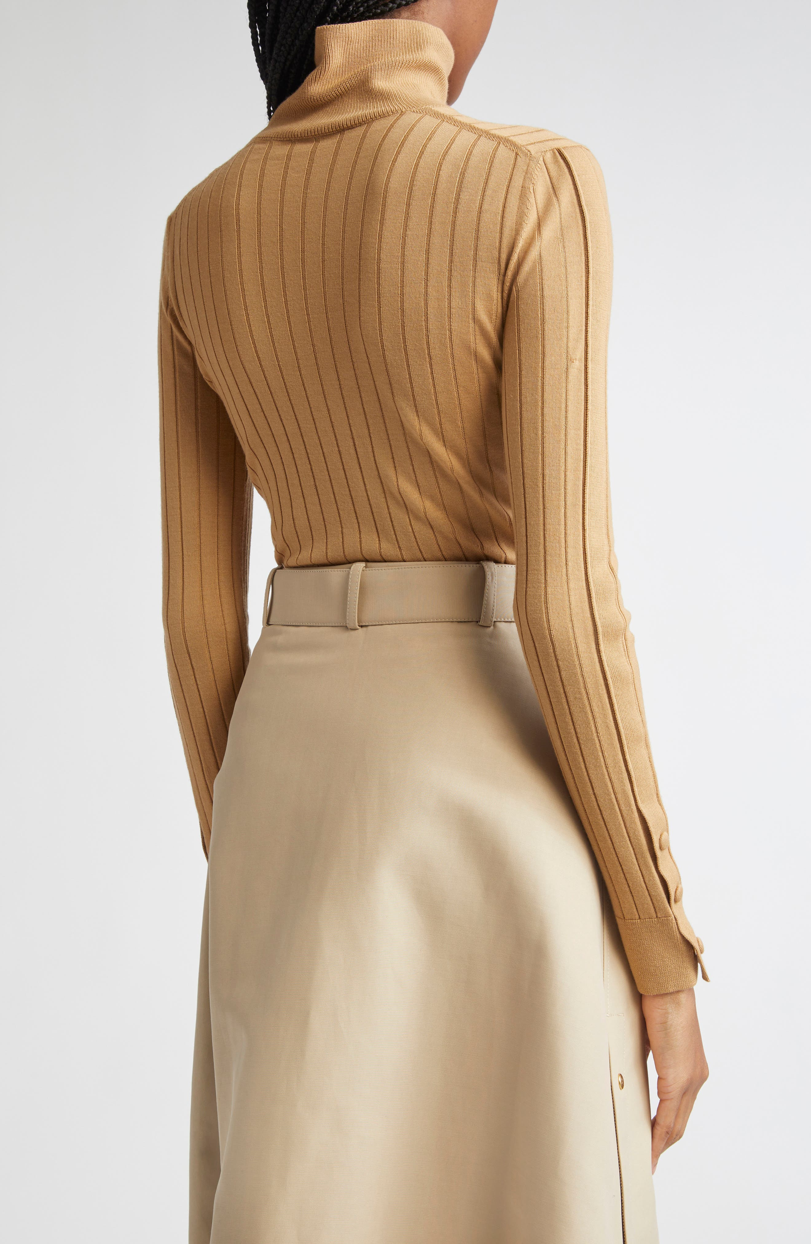 Moncler Virgin Wool & Cashmere Rib Turtleneck Sweater in Warm Beige at Nordstrom - 3