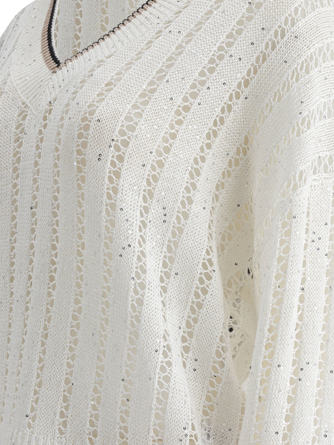 Brunello Cucinelli Women "Daxxling Ribbed Net" Sweater In Linen - 4