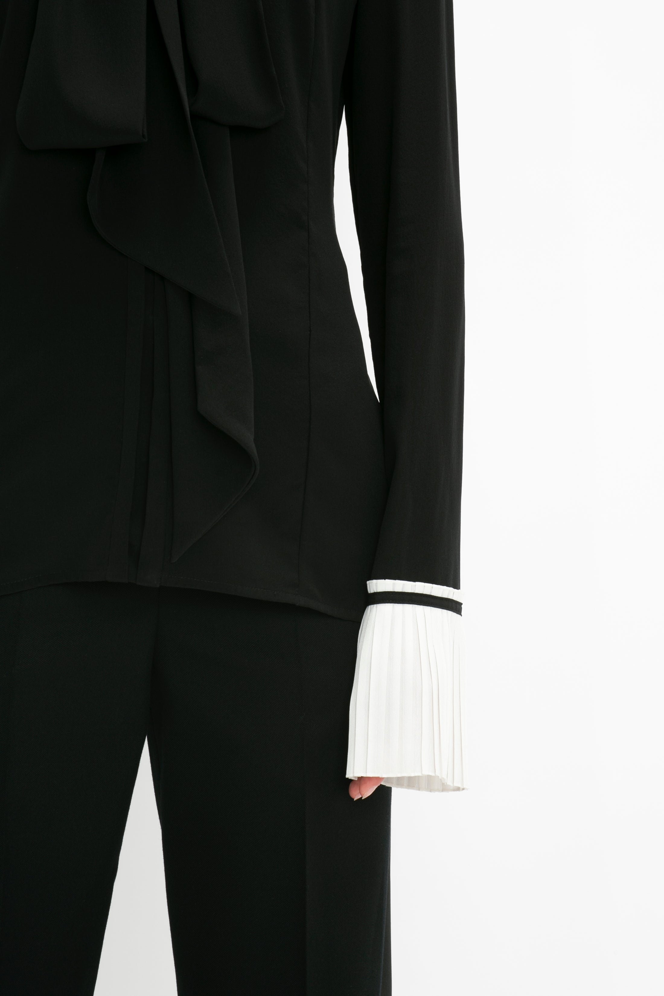 Pleat Cuff Blouse In Black - 5