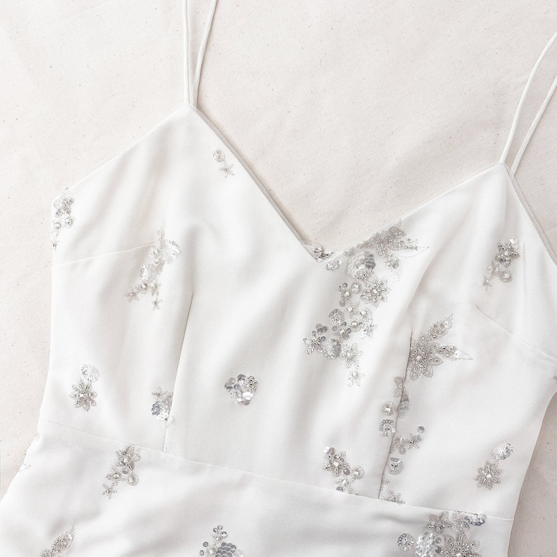 White Embellished V Neck Maxi Dress 4
