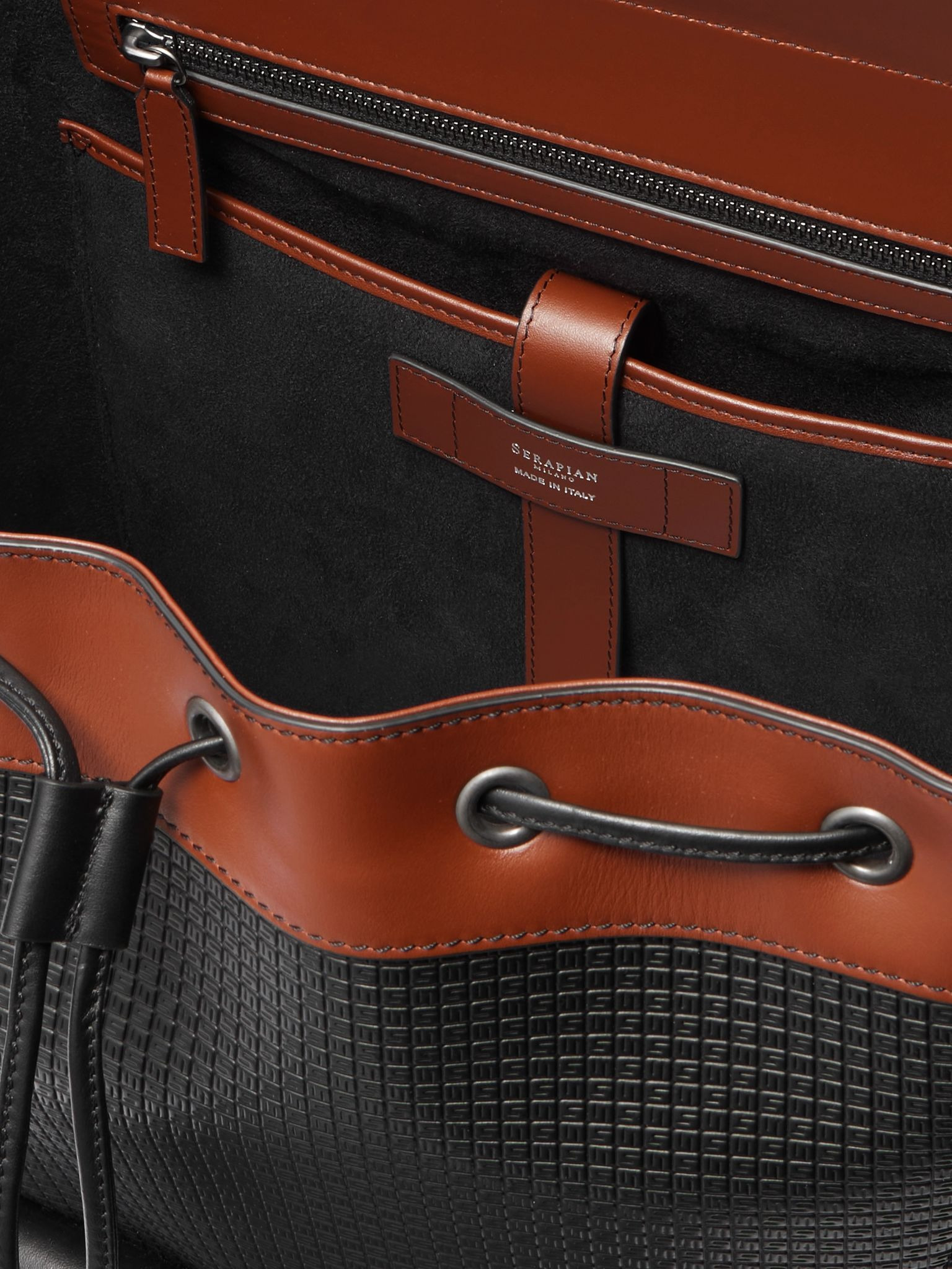 Large Logo-Embossed Coated-Canvas and Leather Backpack Black - 5