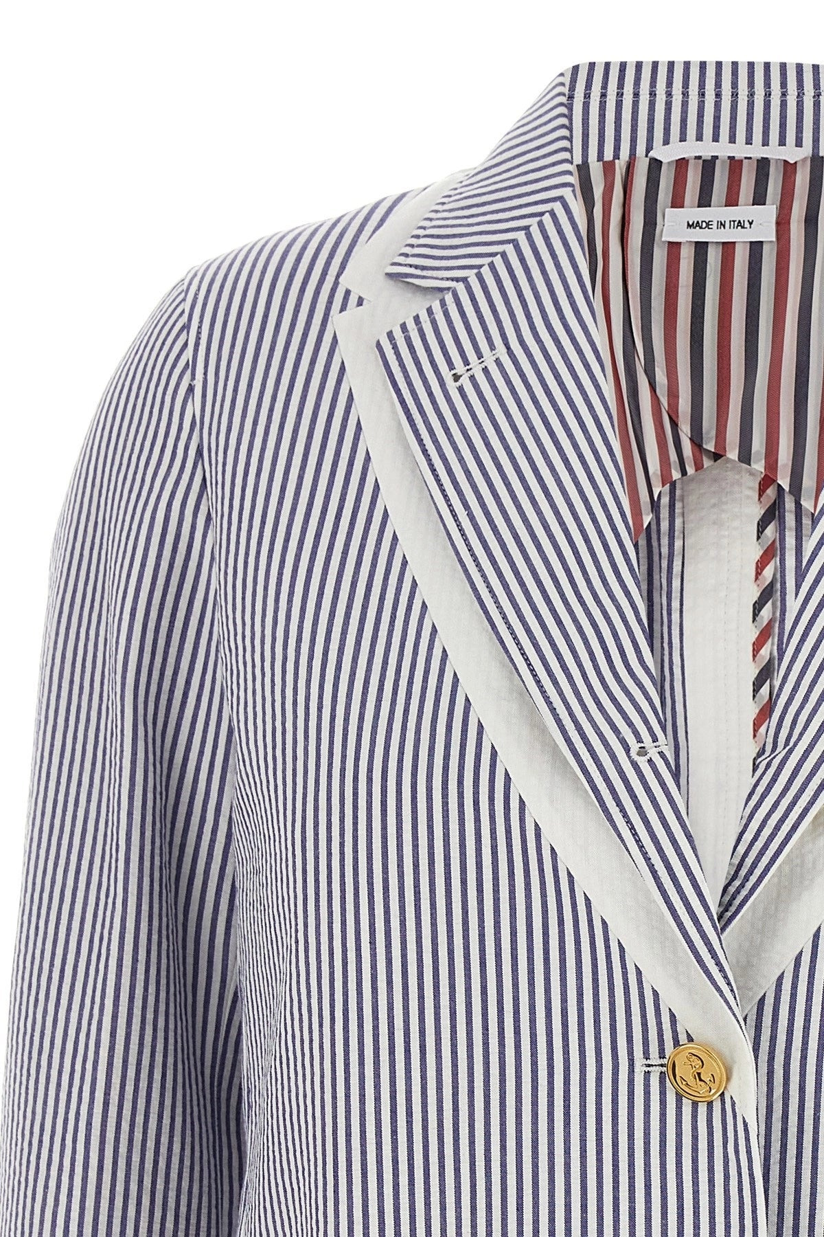 Thom Browne Women Single-Breasted Seersucker Blazer - 3