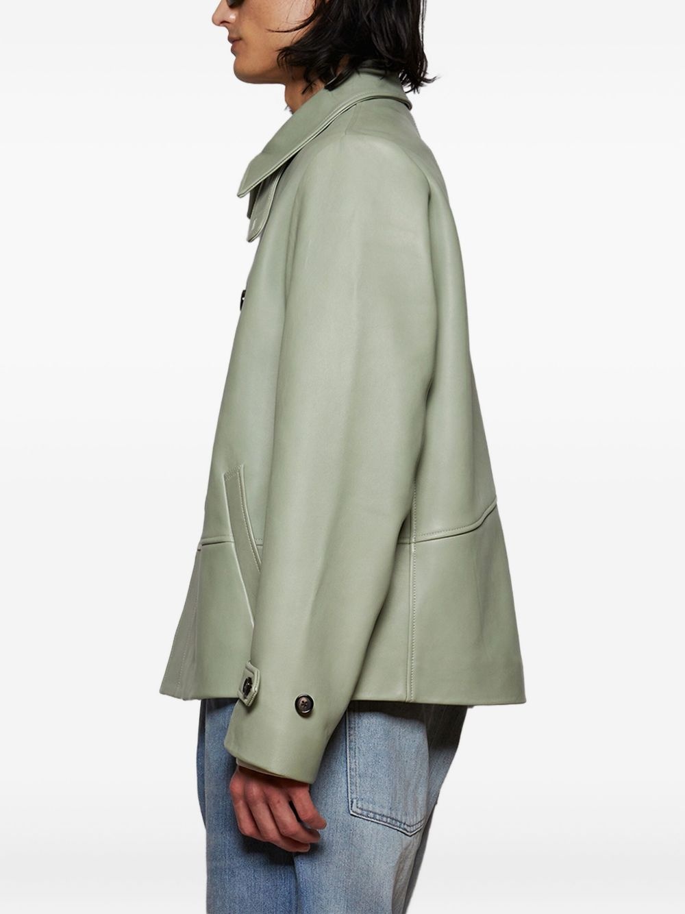 button-fastening leather jacket - 4