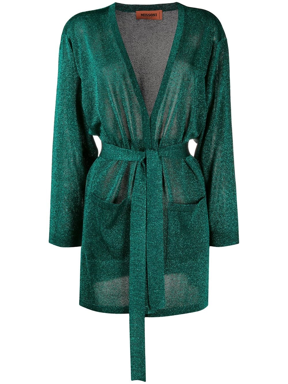 metallic belted cardigan - 1