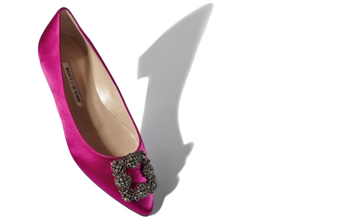 Dark Fuchsia Satin Jewel Buckle Flat Shoes - 2