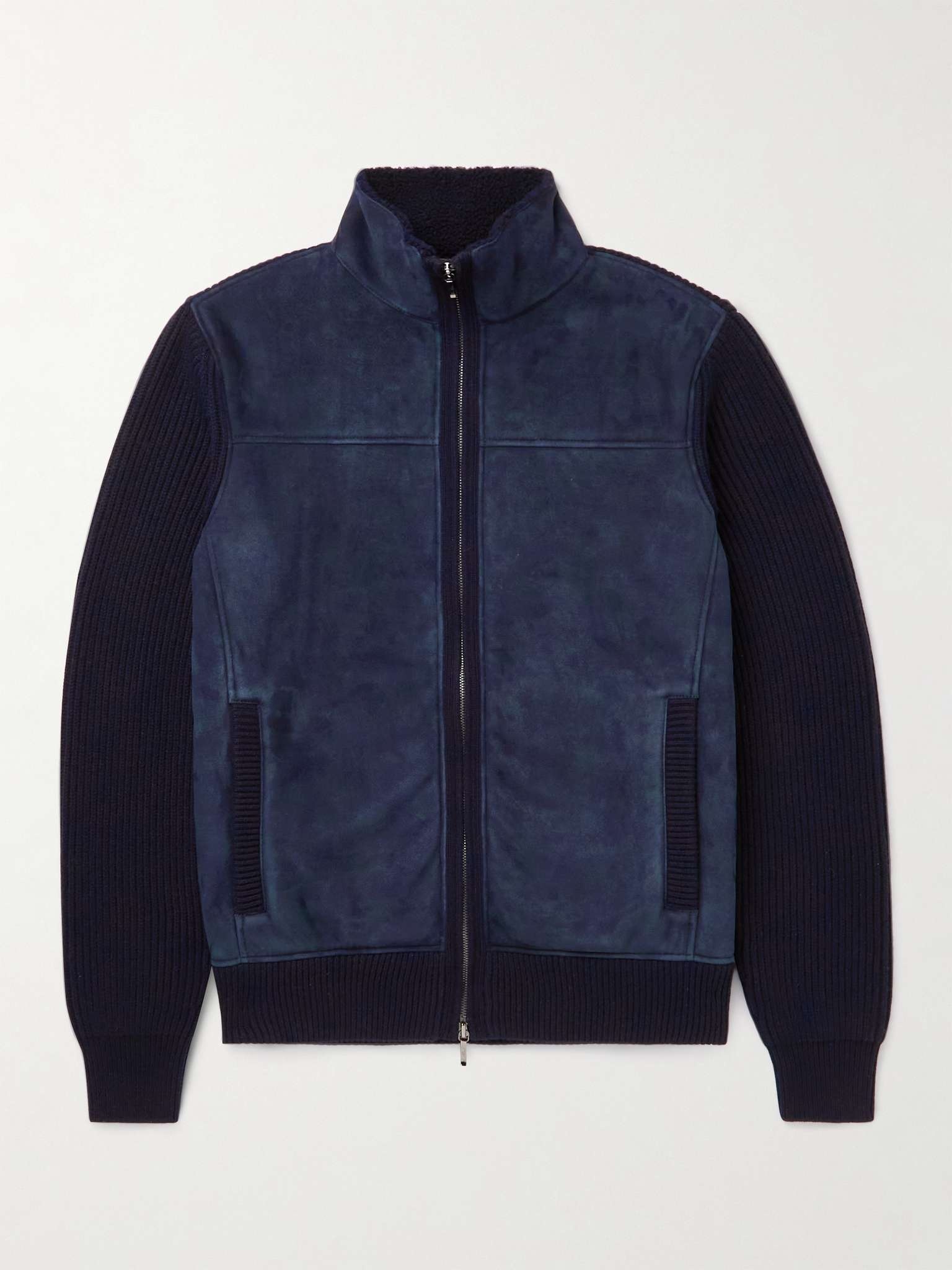 Shearling-Panelled Ribbed Cashmere Bomber Jacket - 1