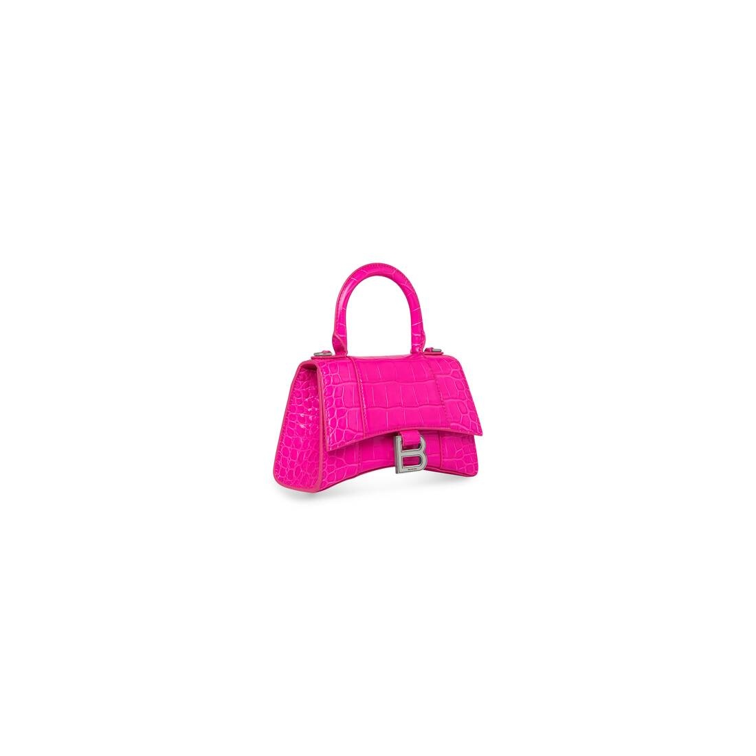 Women's Hourglass Xs Handbag Crocodile Embossed in Pink - 3