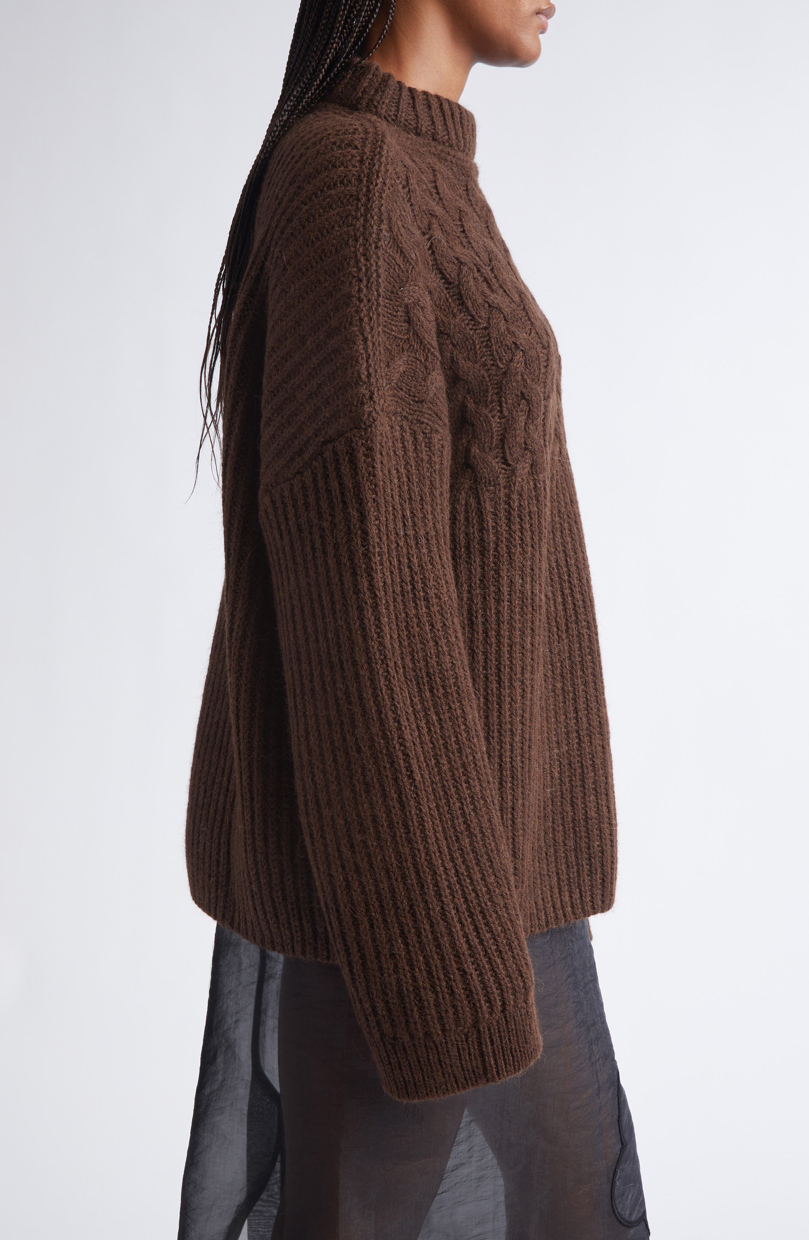 Cecilie Bahnsen Belinda Mixed Stitch Wool & Alpaca Sweater in Brown at Nordstrom - 4