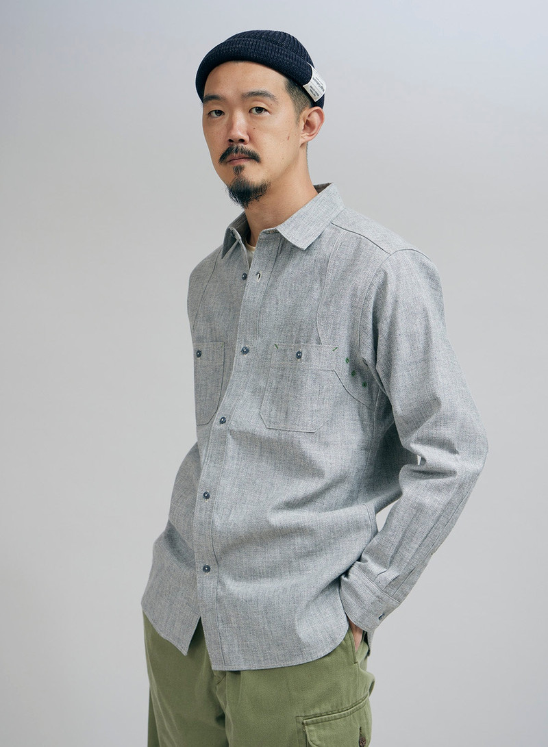 Nigel Cabourn New Medical Shirt Salt & Pepper in Light Grey outlook