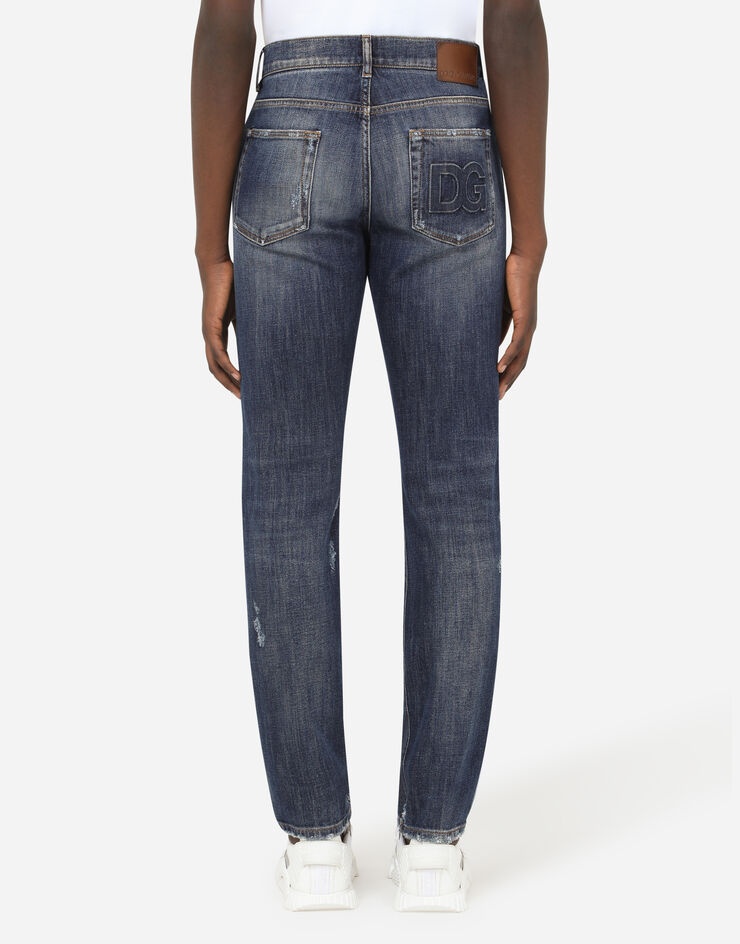 Washed blue slim-fit stretch jeans with DG logo - 2