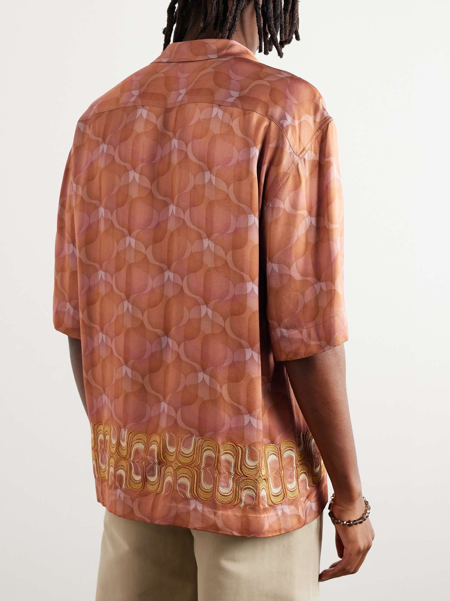 Cassi Camp-Collar Printed Satin Shirt - 3