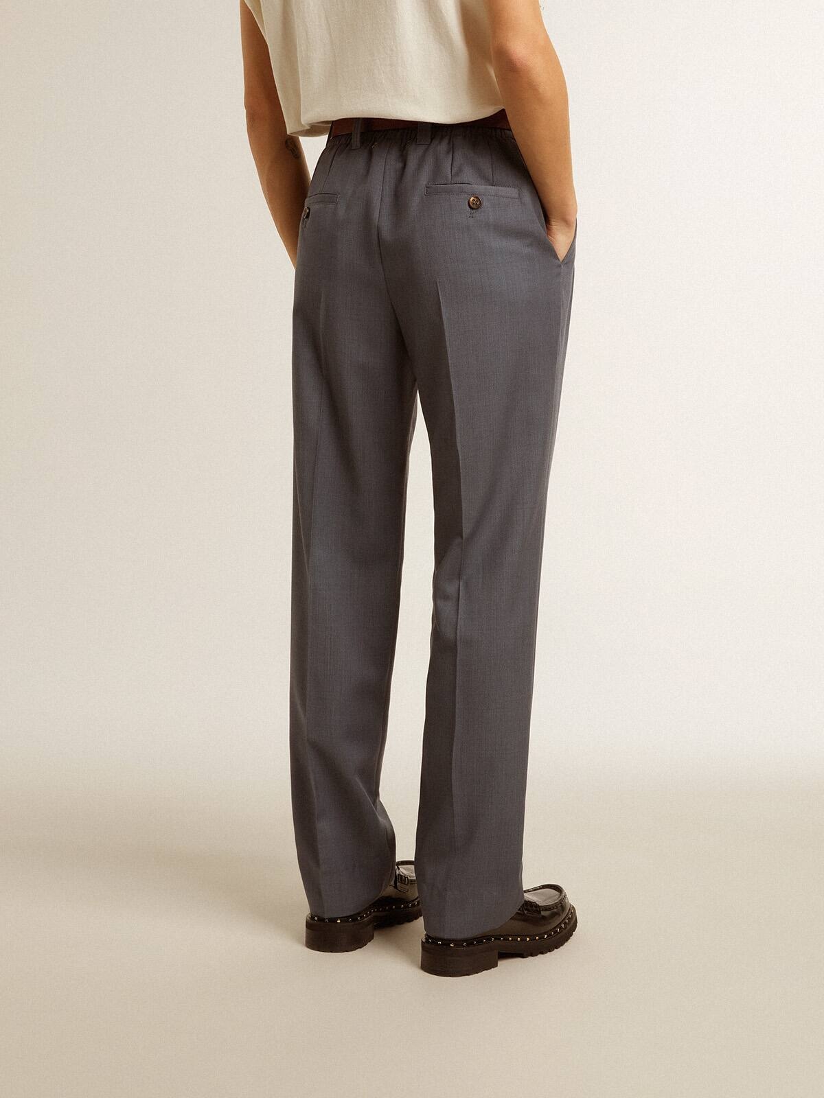 Women's loose pants in baby blue wool - 4