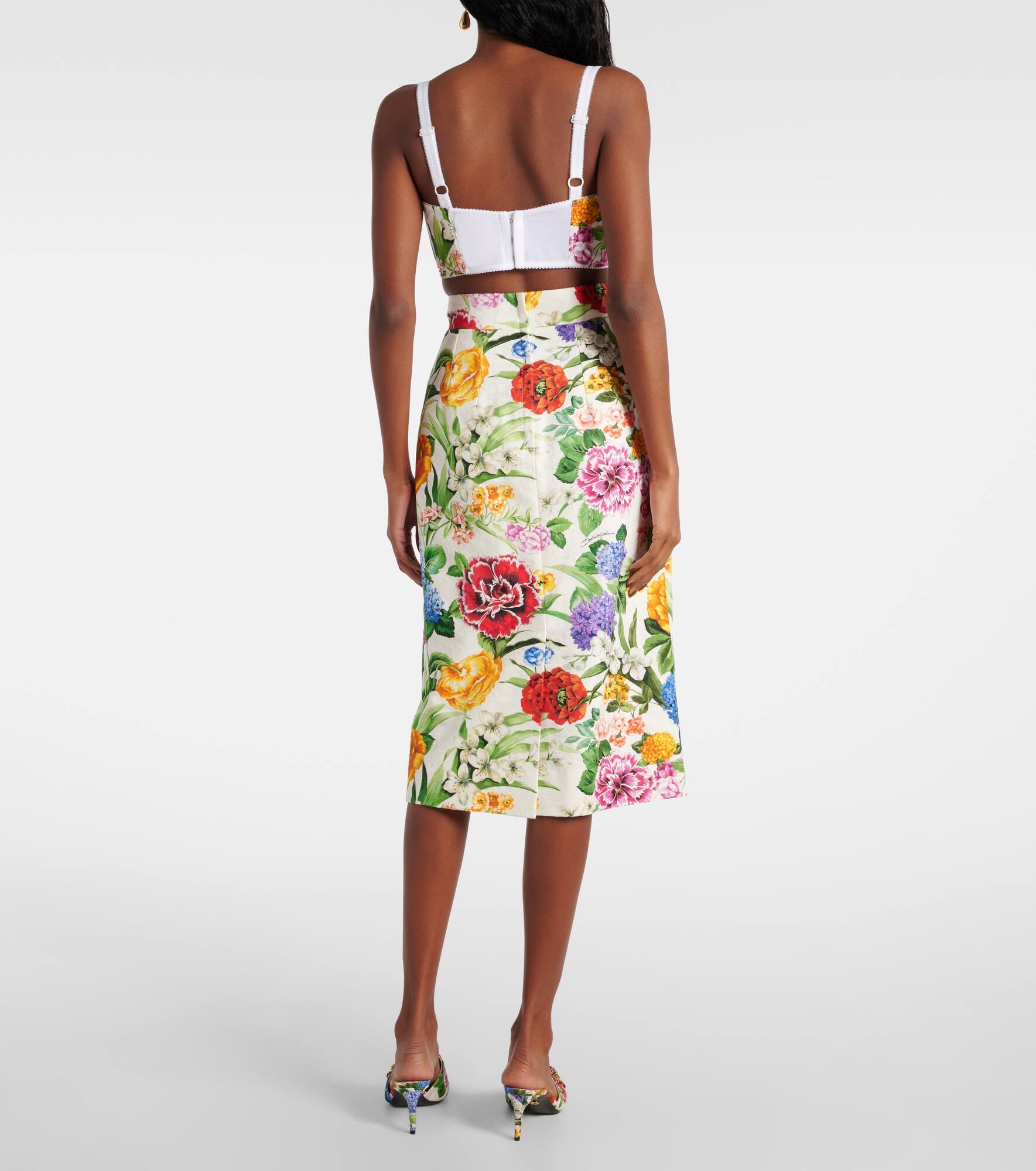 Floral cotton brocade pencil skirt - 3