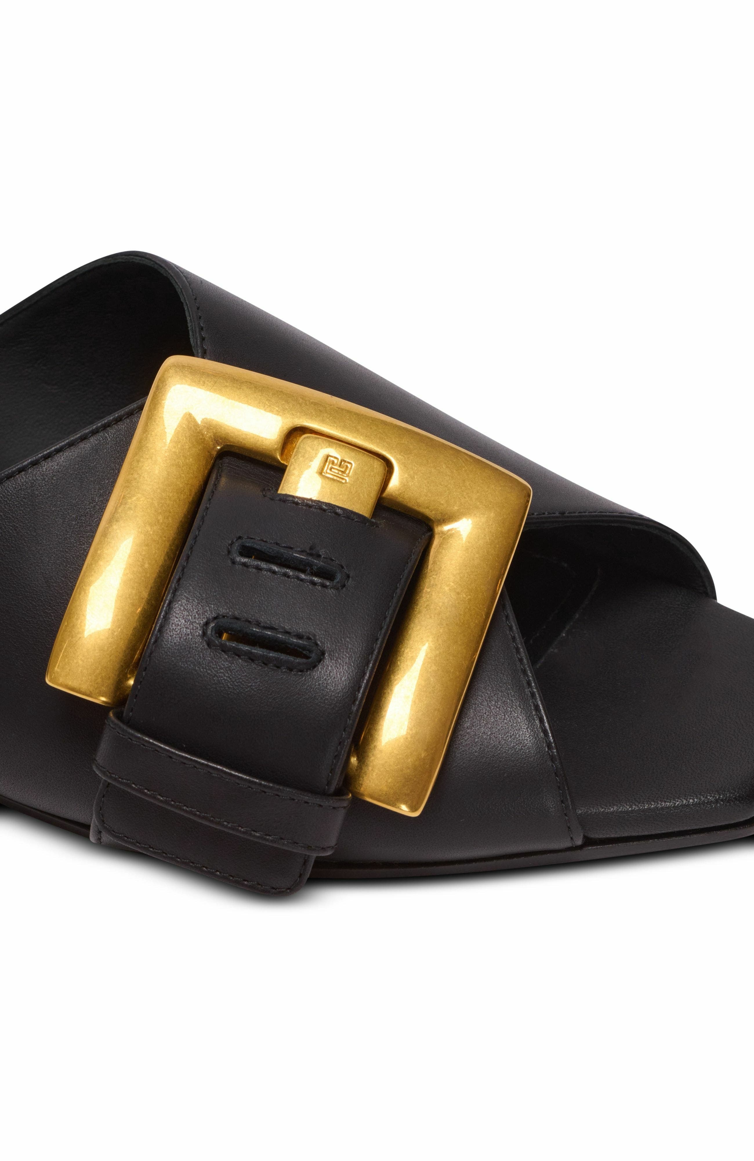 Balmain Anthem flat leather sandals in Black at Nordstrom - 7