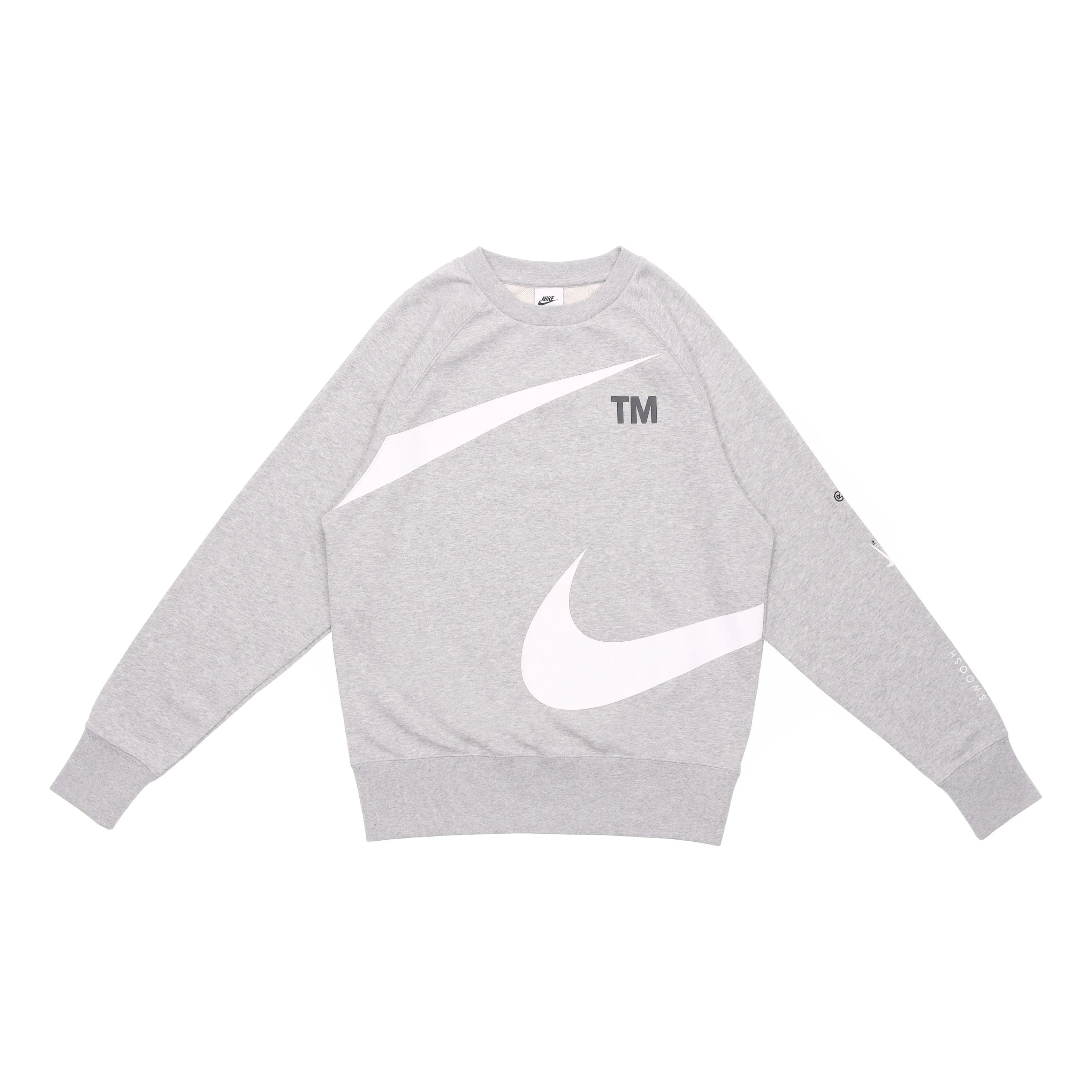 Men's Nike Swoosh Ft Crew Large Logo Printing Knit Round Neck Pullover Autumn Gray DD6097-063 - 1