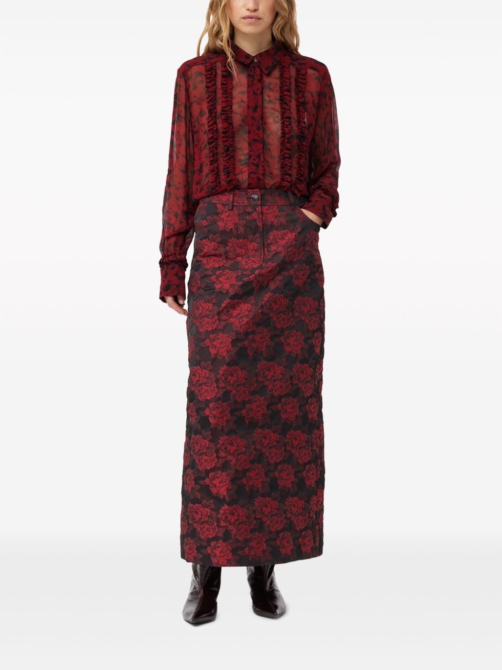 botanical-print jacquard maxi skirt - 2