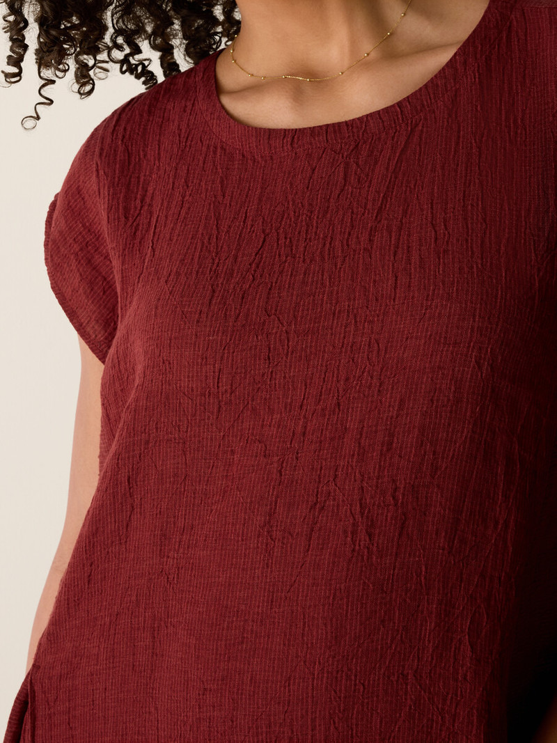 Puckered Organic Linen Stripe Jewel Neck Dress 5