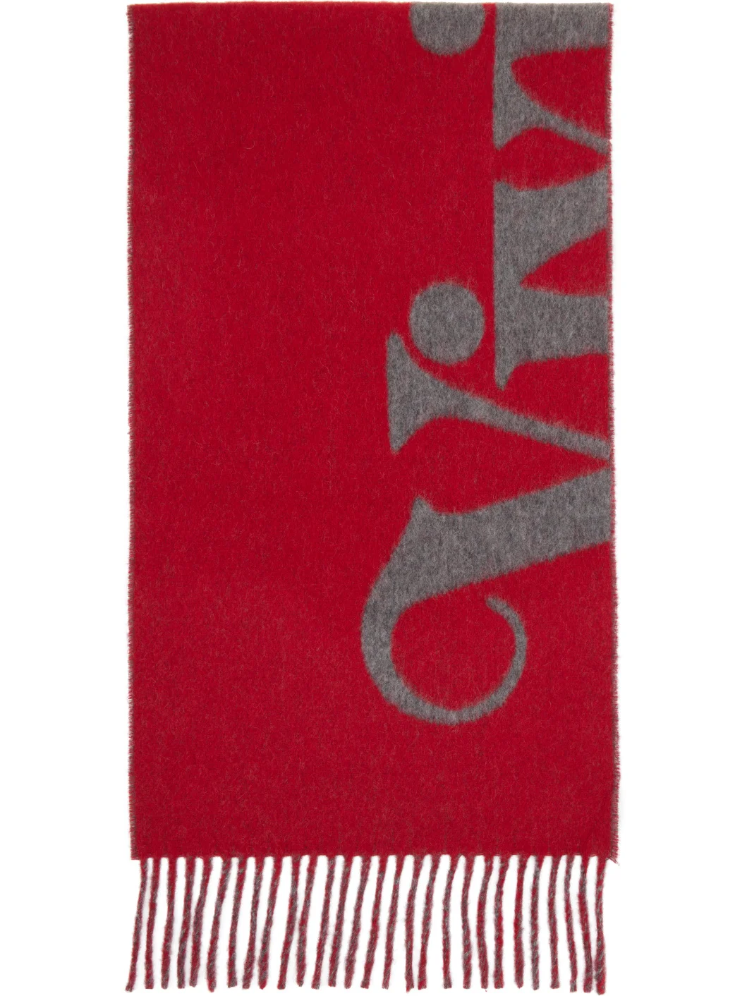 Red & Gray Wool Logo Scarf - 1