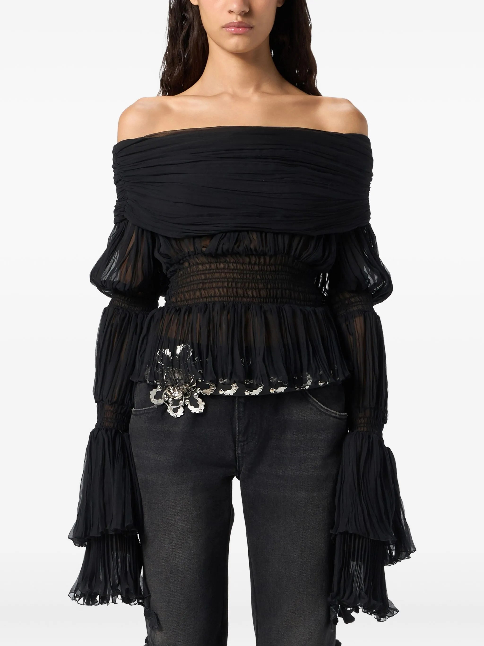 Blumarine Pleated Off-shoulder Top - 1