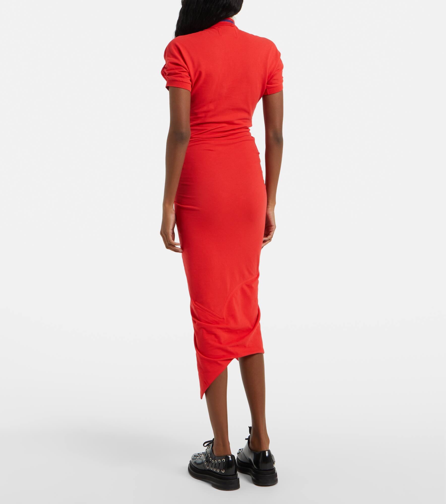 Pulling ruched asymmetric cotton midi dress - 3
