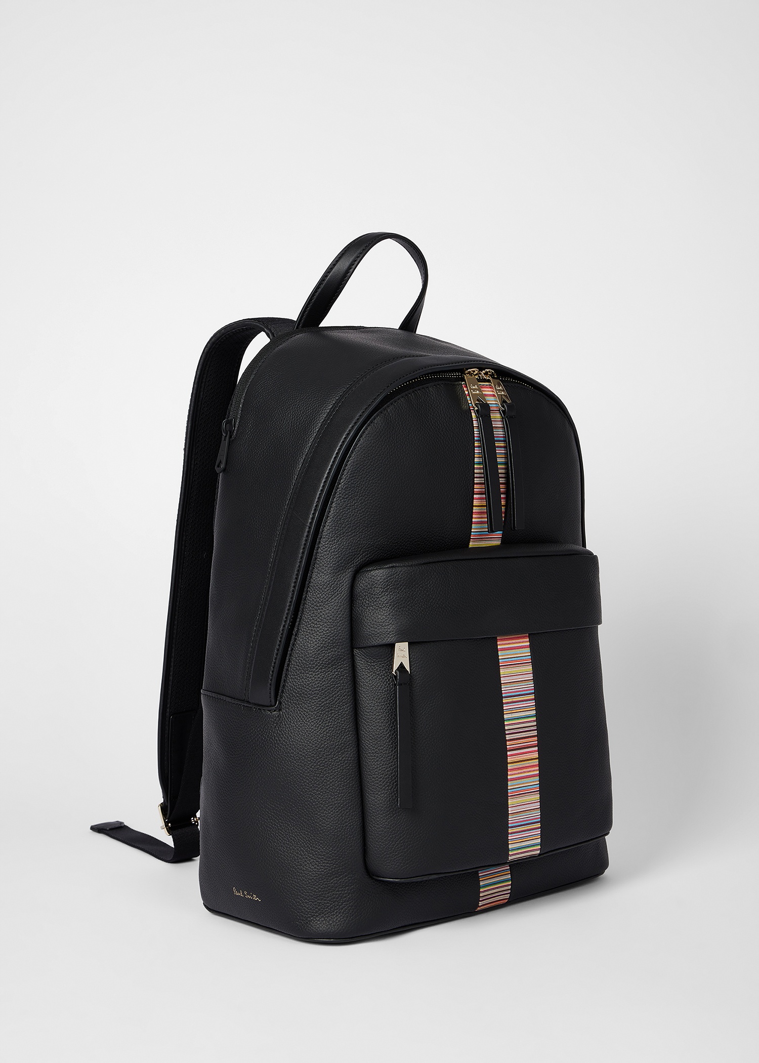 Black Leather 'Signature Stripe' Trim Backpack - 3
