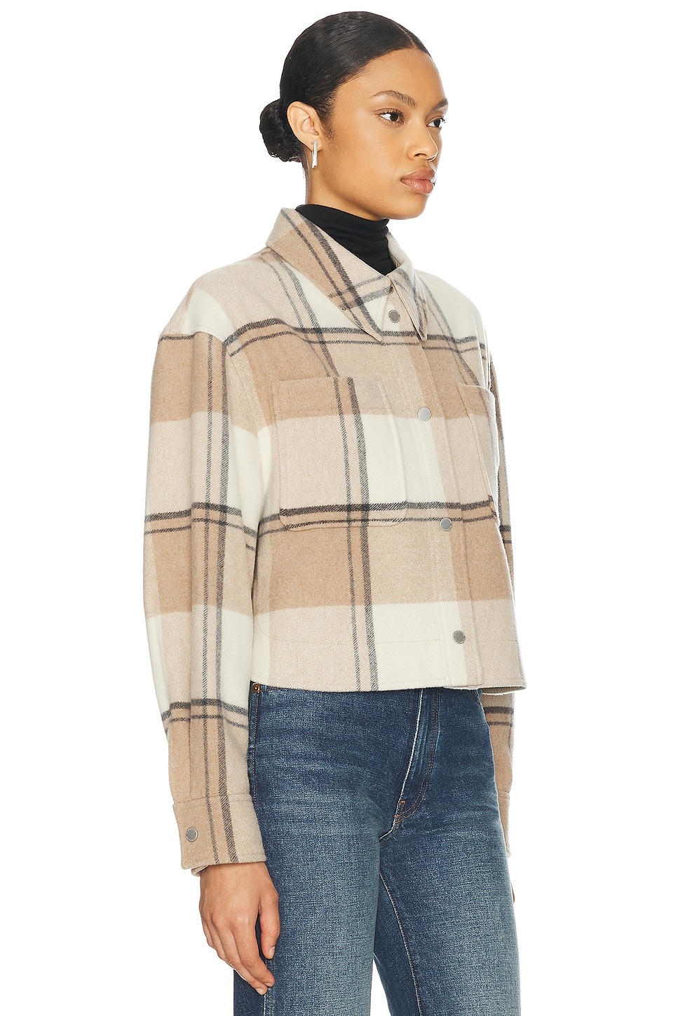 Almandine Cropped Plaid Shirt Jacket - 3