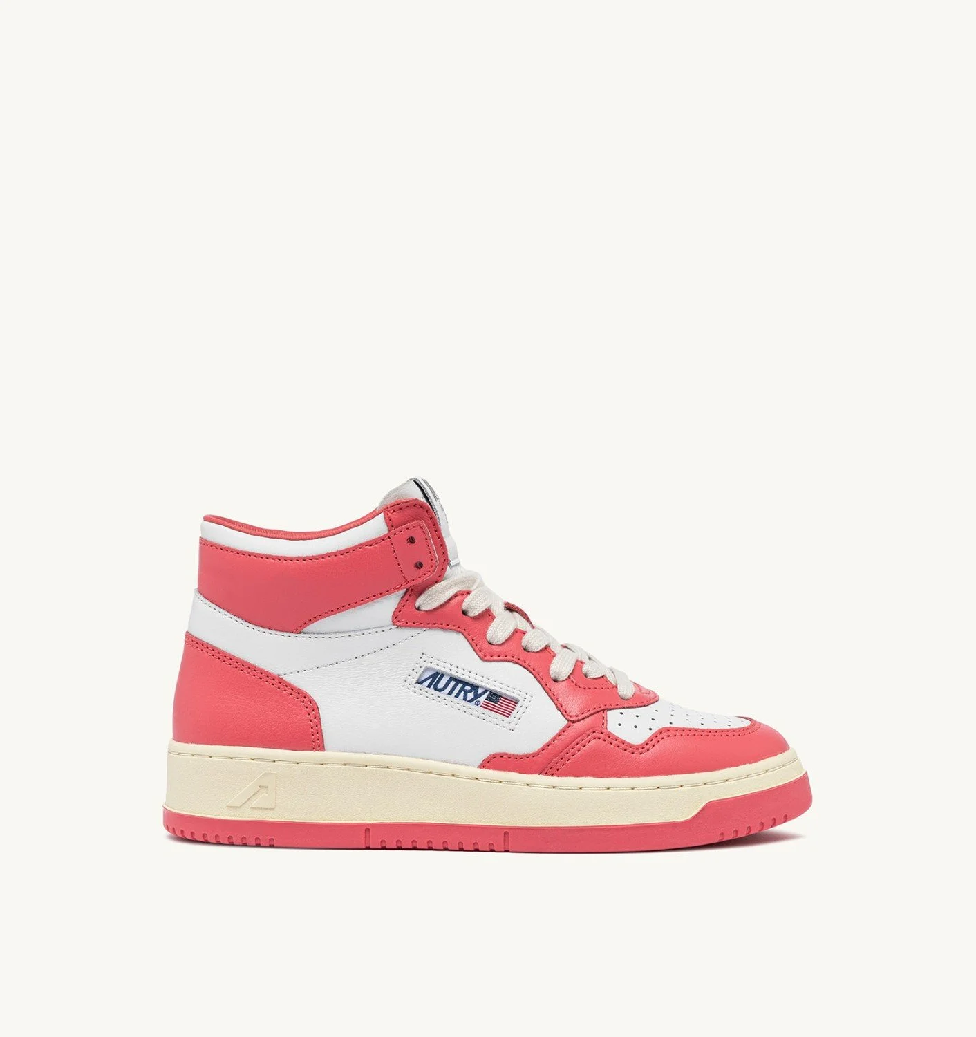 MEDALIST MID BICOLOR SNEAKERS IN WHITE AND TEA ROSE LEATHER - 1