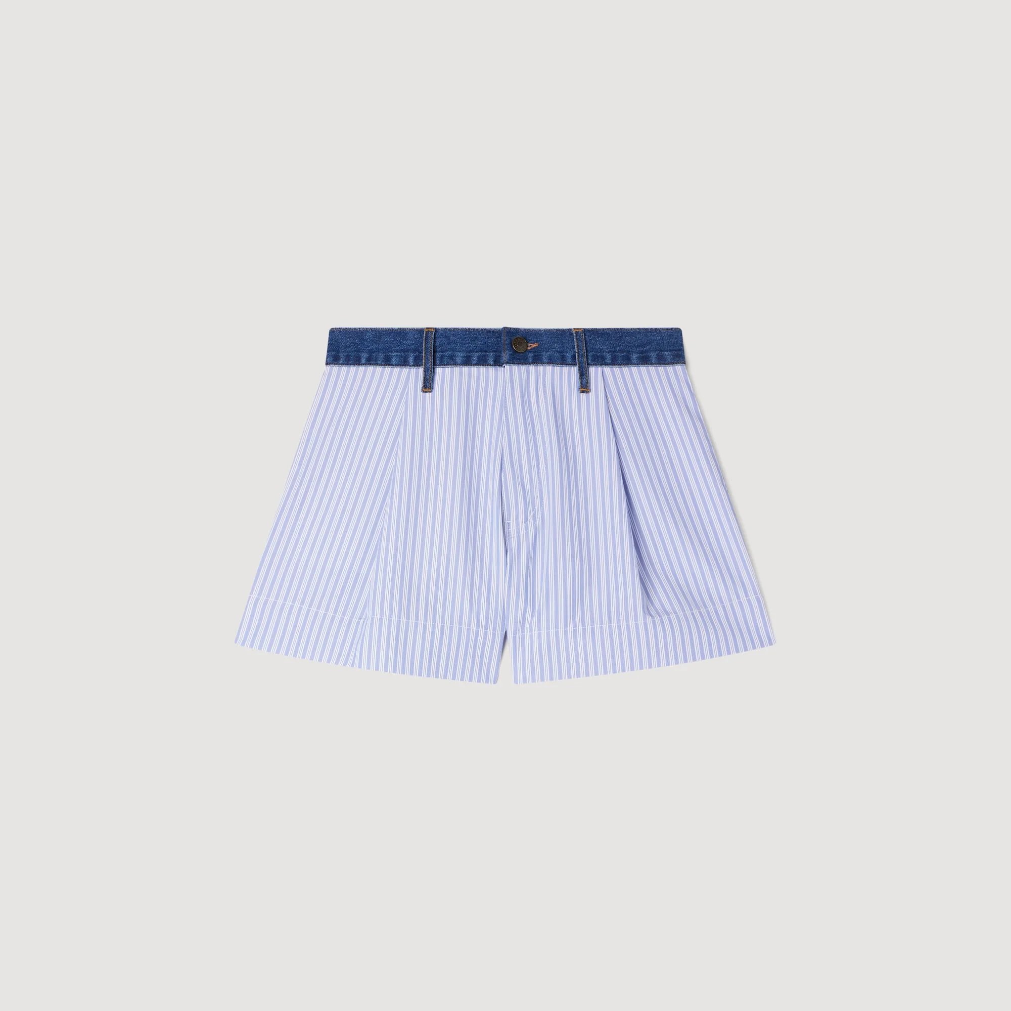STRIPED SHORTS WITH DENIM DETAILS - 1