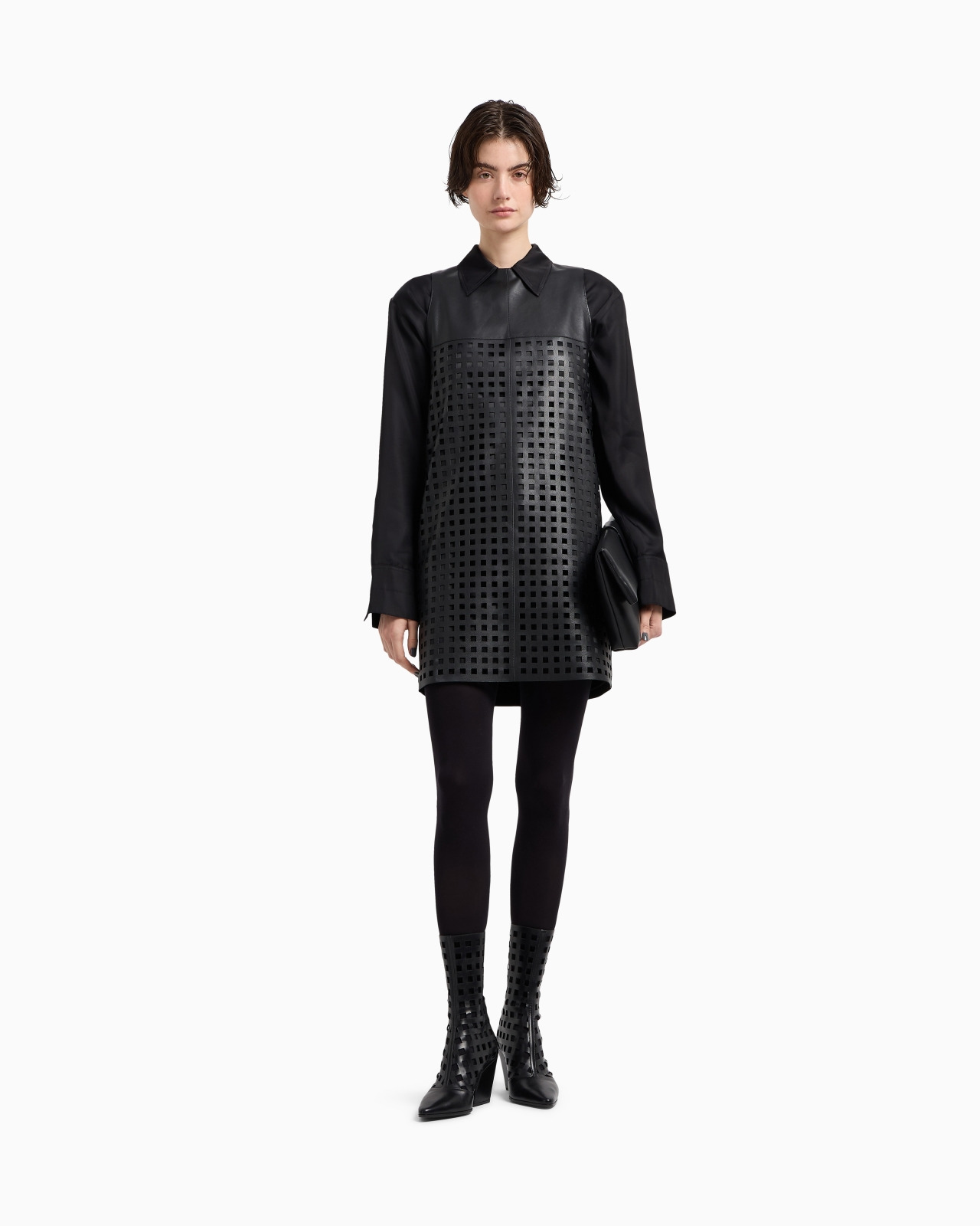 POLYGON CAPSULE COLLECTION DRESS IN VEGETABLE-TANNED NAPPA LEATHER WITH LASER-CUT PERFORATIONS - 2