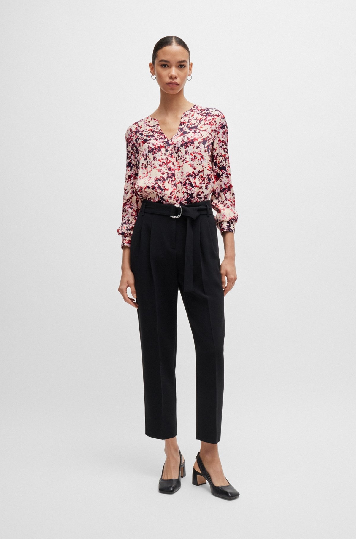 FLORAL-PRINT BLOUSE IN SATIN WITH NOTCH NECKLINE - 3