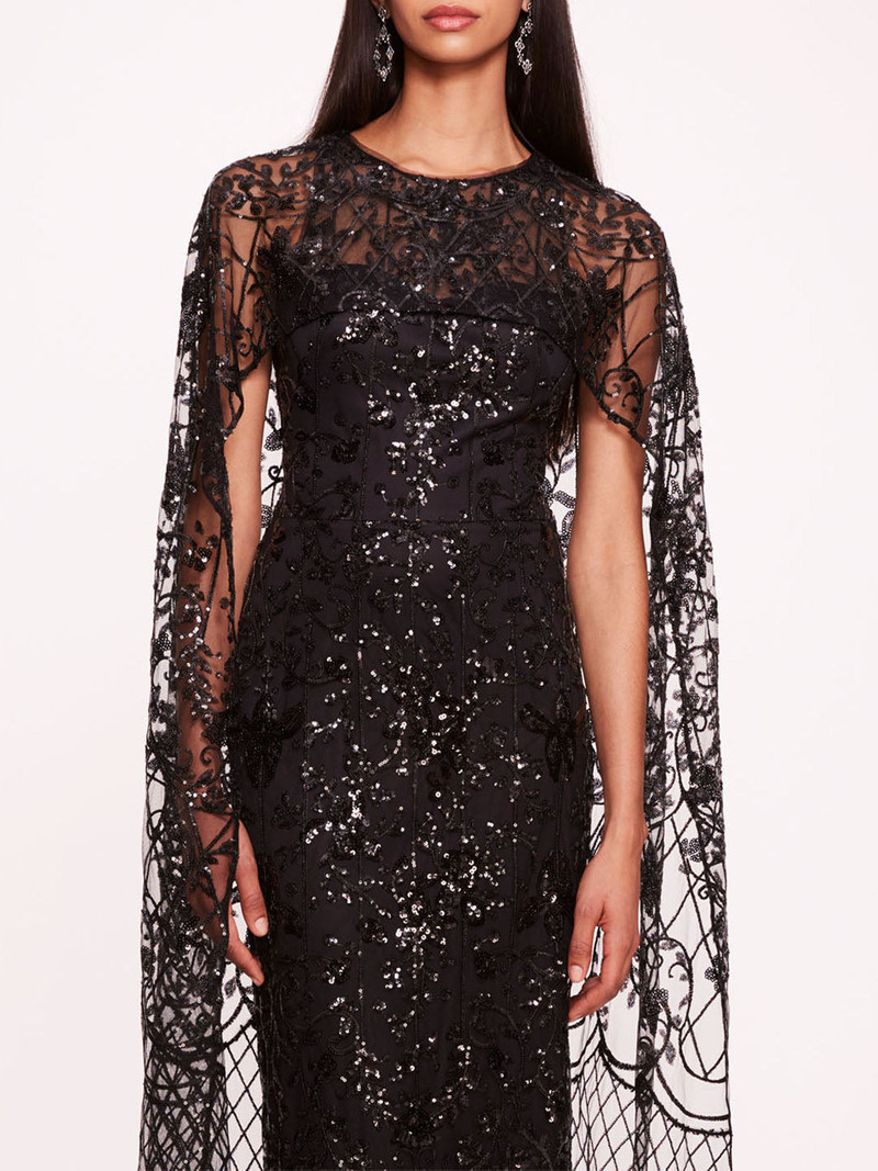 SEQUIN LATTICE CAPE GOWN 4
