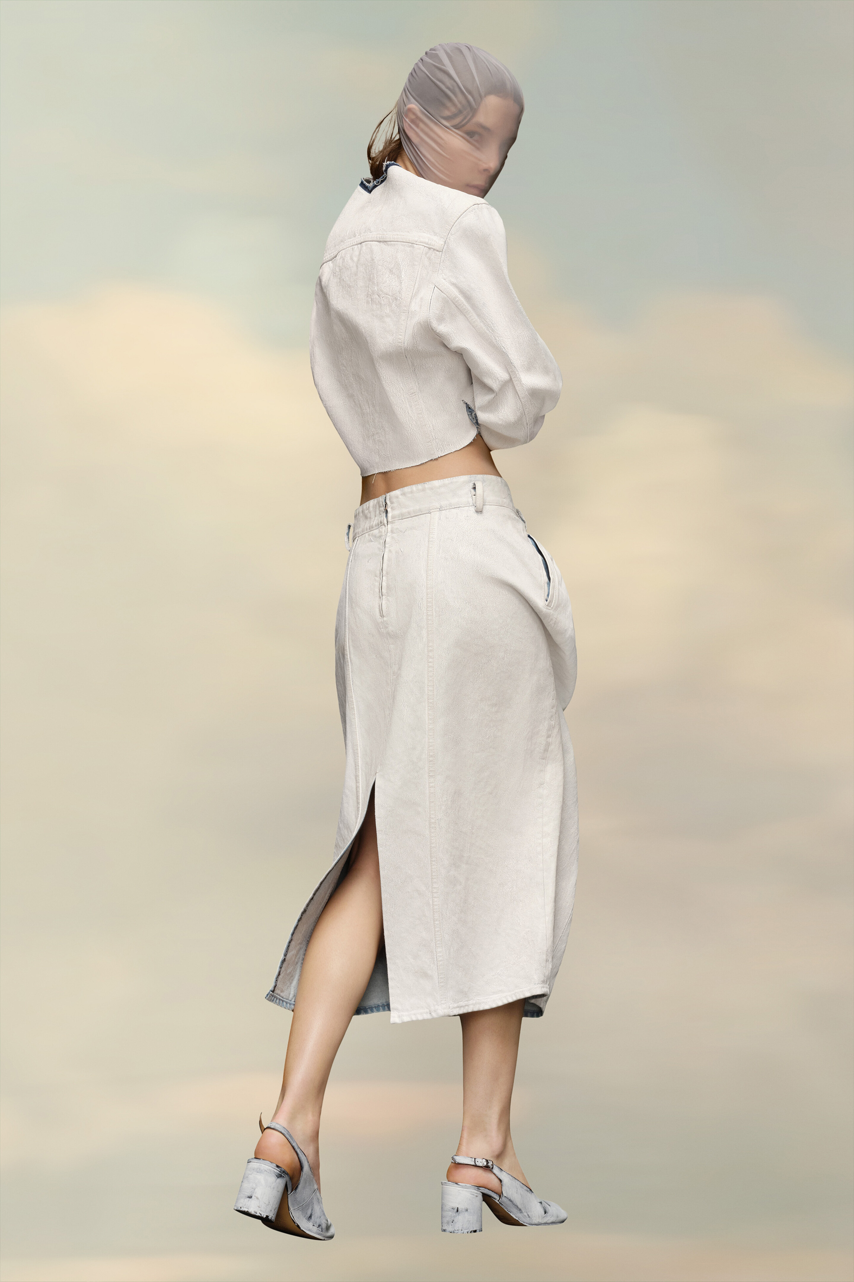 Denim Gathered Skirt - 5
