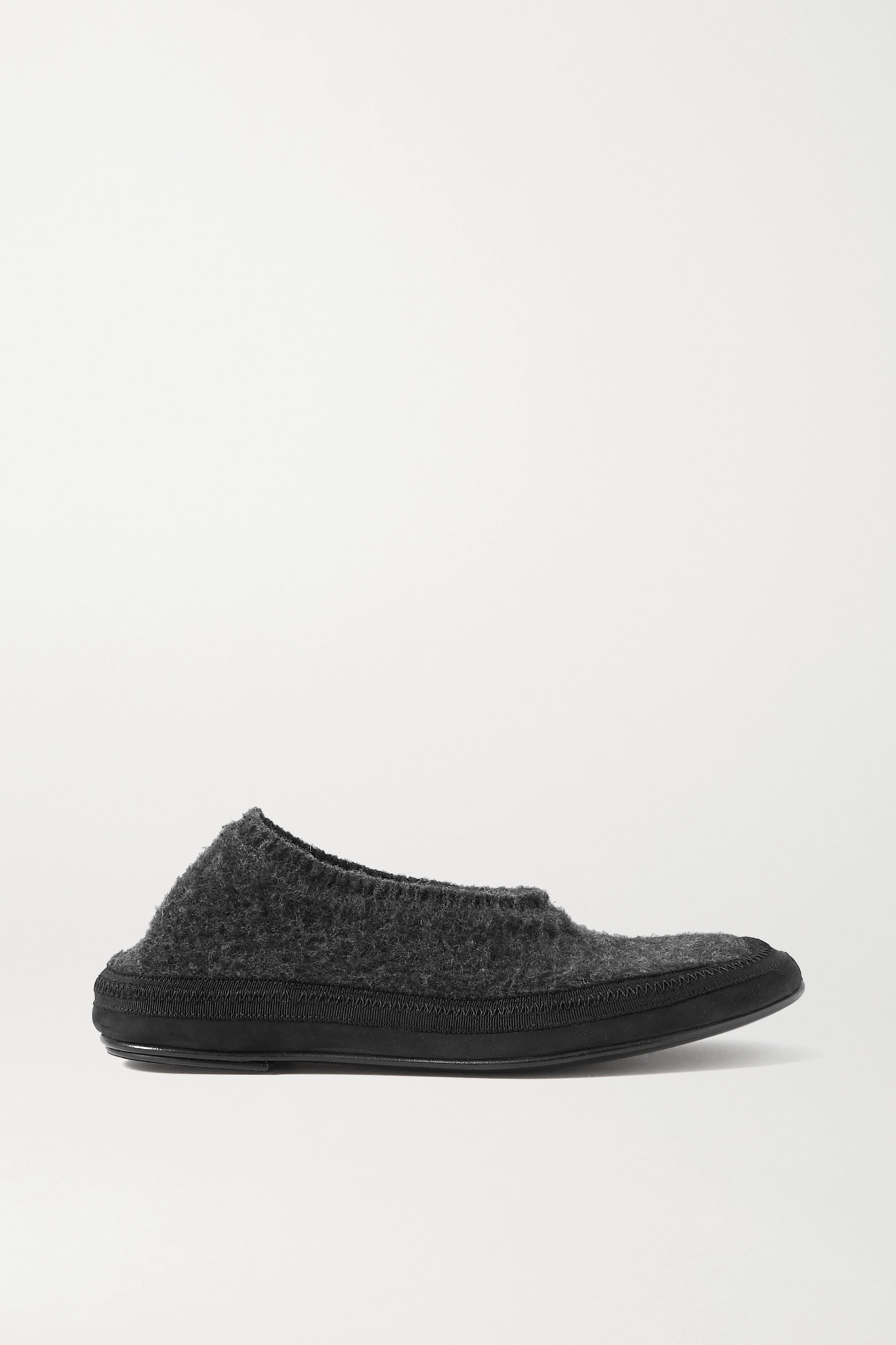 Fairy grosgrain and suede-trimmed cashmere slippers - 1