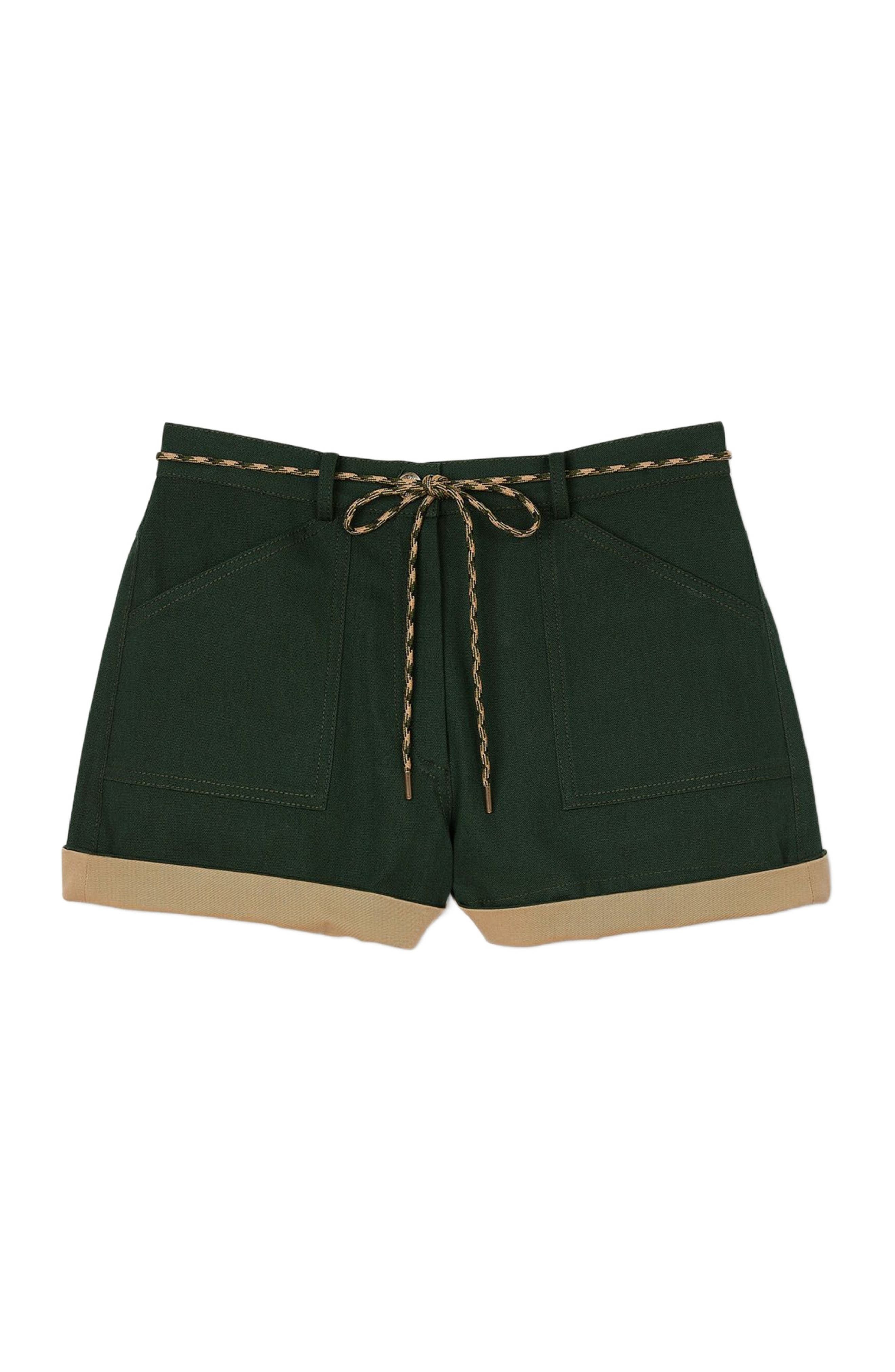 SANDRO Two-tone drawstring waist shorts in Bottle Green at Nordstrom - 5