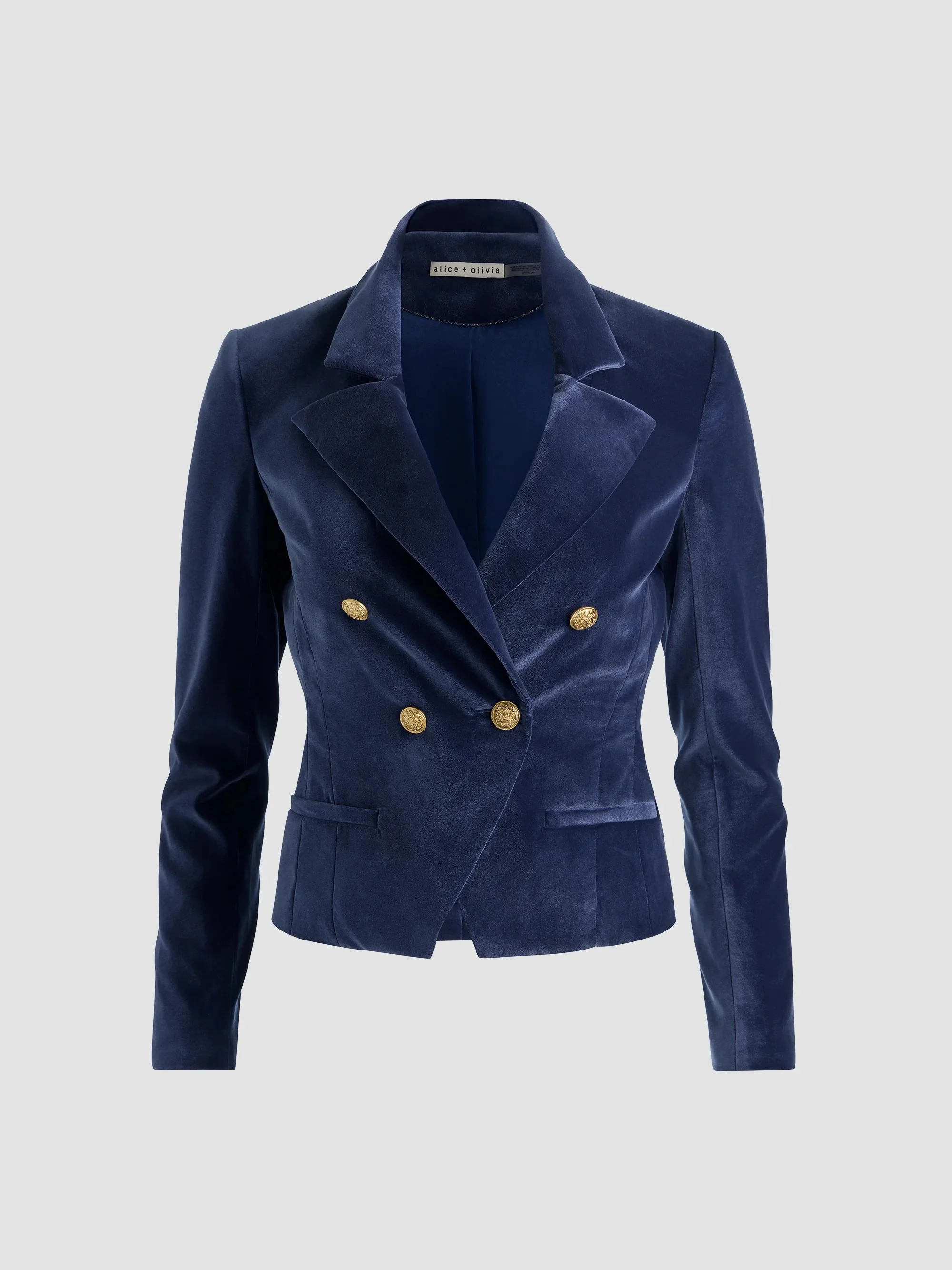 Women's Sable Double-Breasted Velvet Crop Blazer - Midnight Blue - 1