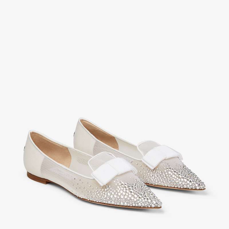 JIMMY CHOO Gala
White Mesh Pointed-Toe Flats with Degrade Crystals outlook